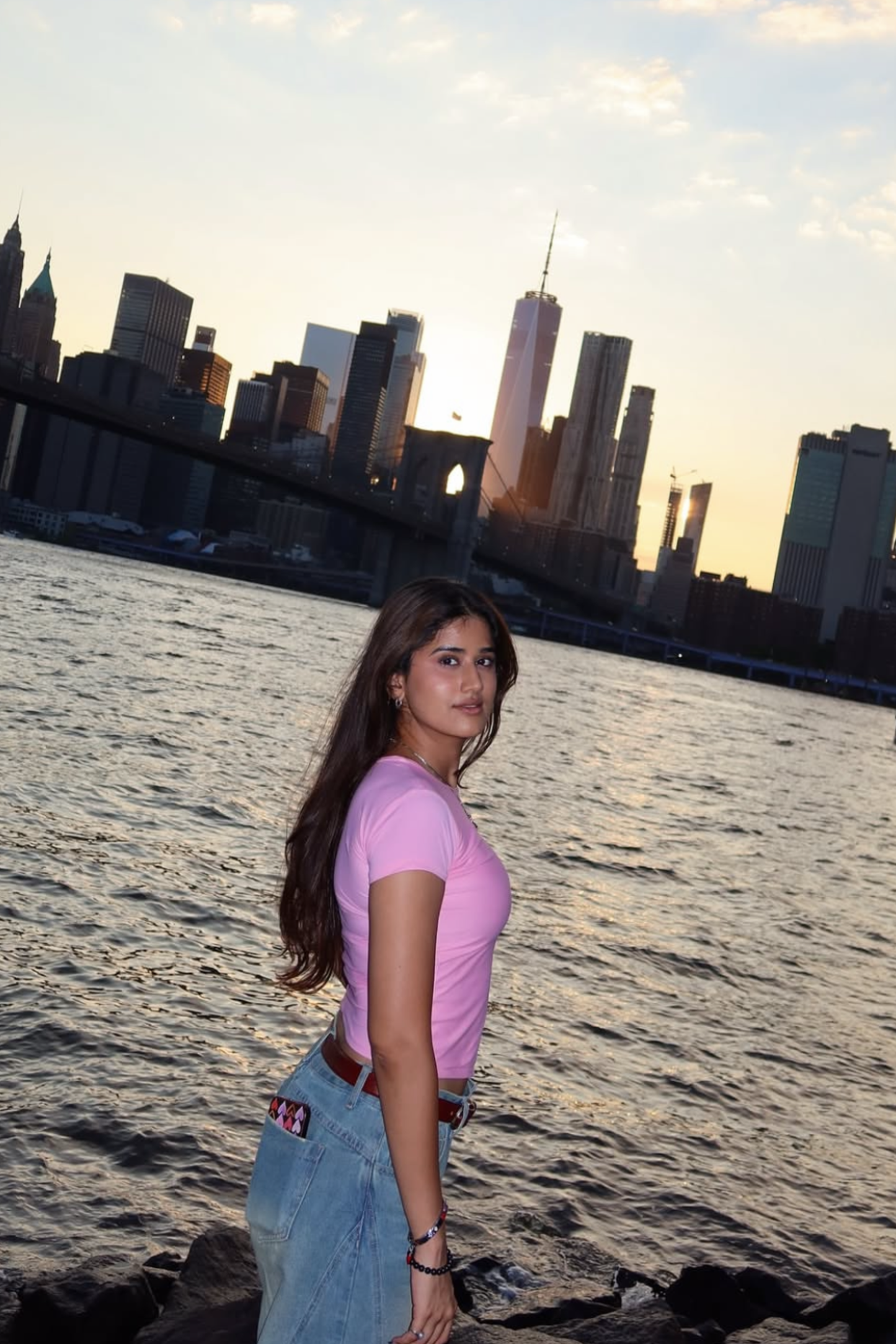 Shweta in Pink Double Layered Fitted Tee - Drift Tee (Flamingo)