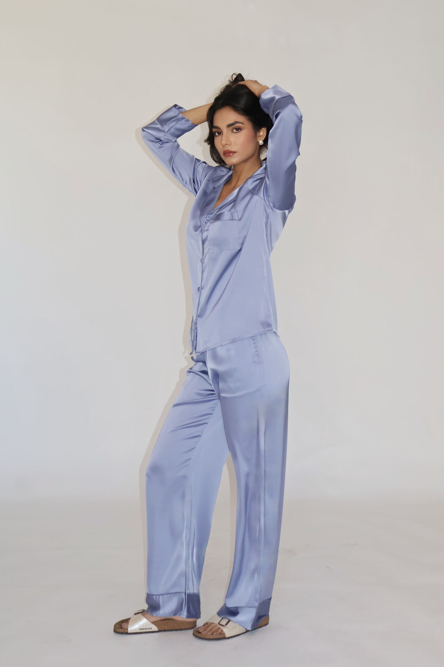 PEARL SILK PJ SET - (Powder blue)