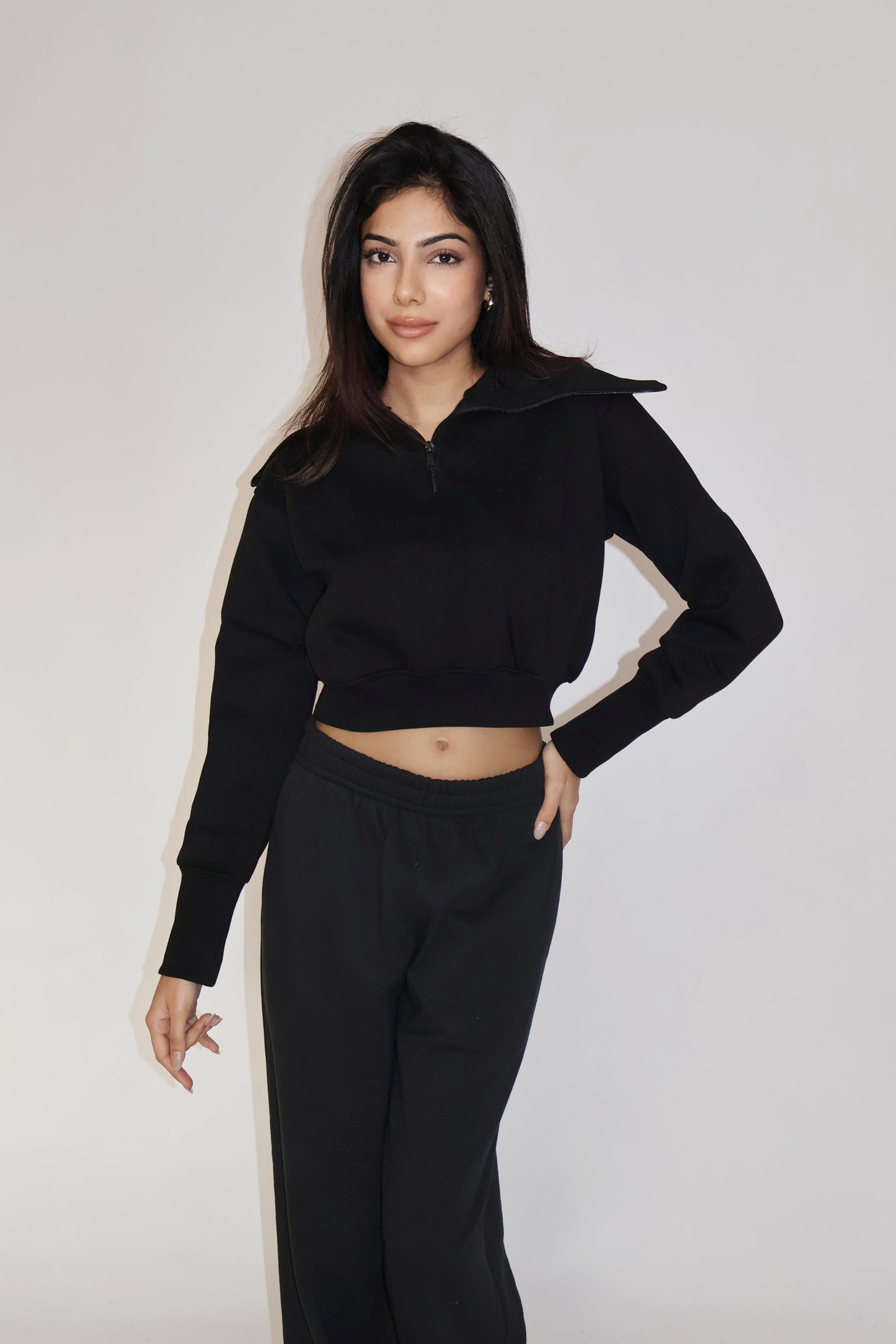 CROPPED ZIPPER CO-ORD SET - (Black)