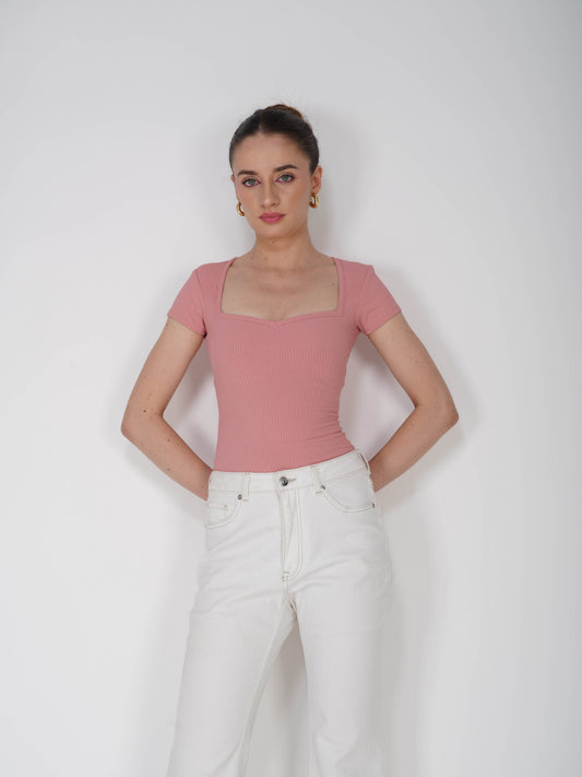 Pink Sweetheart Neckline Bodysuit - Eden Bodysuit (Flamingo)