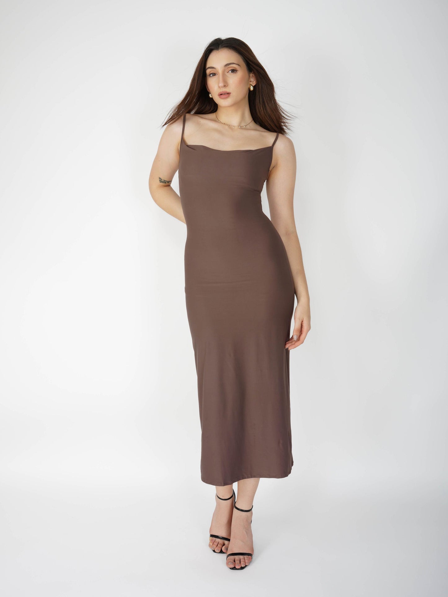 Brown Cowl Neck Dress - Glow Dress (Coco)