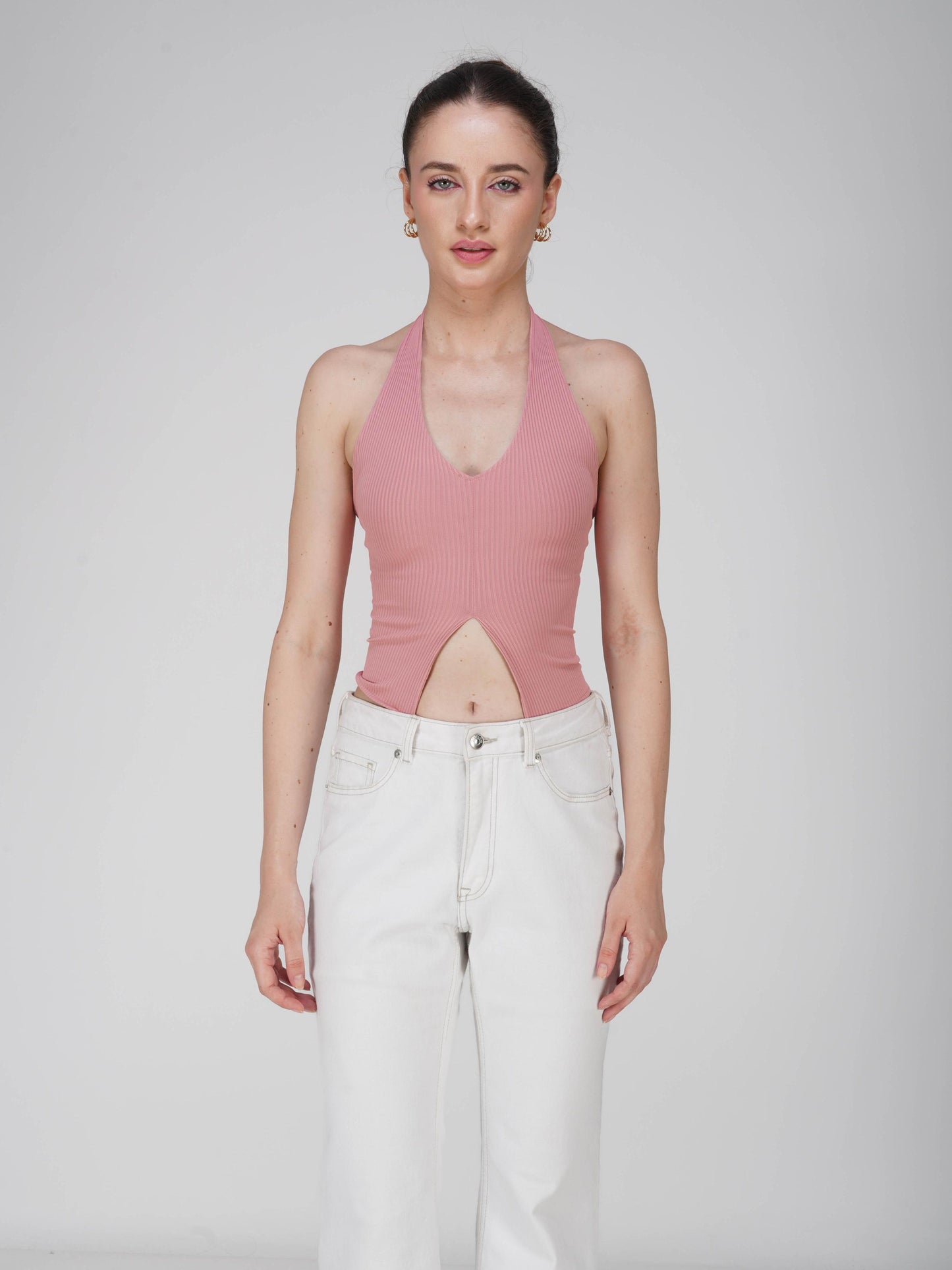 Pink V-Neck Halter Top - Zest Top (Flamingo)
