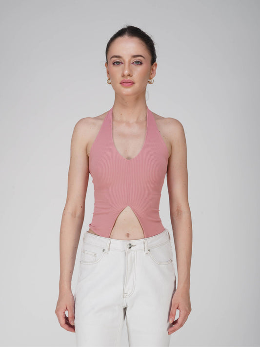 Pink V-Neck Halter Top - Zest Top (Flamingo)