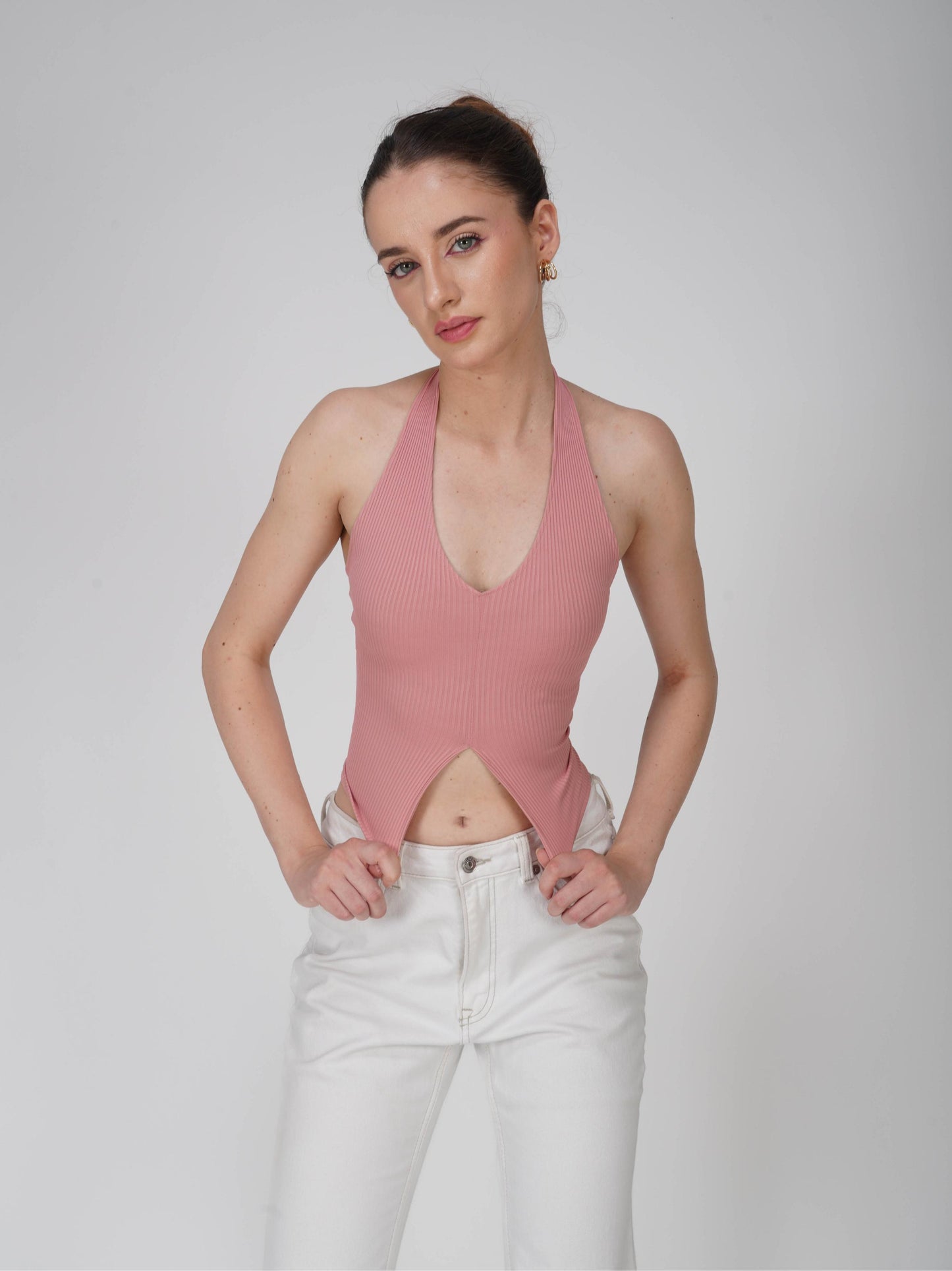 Pink V-Neck Halter Top - Zest Top (Flamingo)