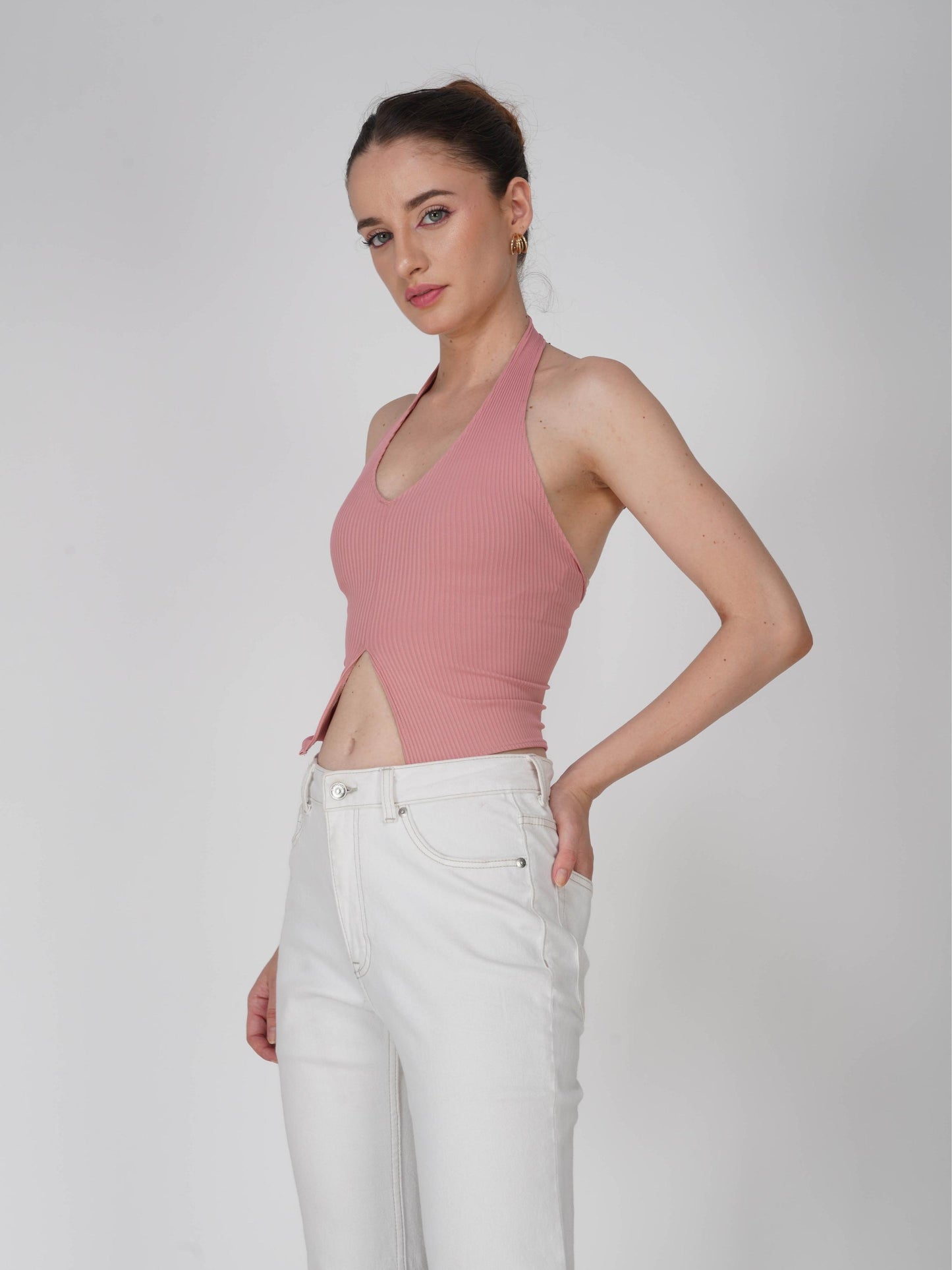 Pink V-Neck Halter Top - Zest Top (Flamingo)