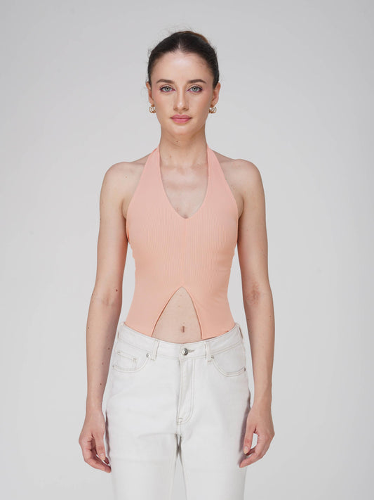 Peach V-Neck Halter Top - Zest Top (Peach)