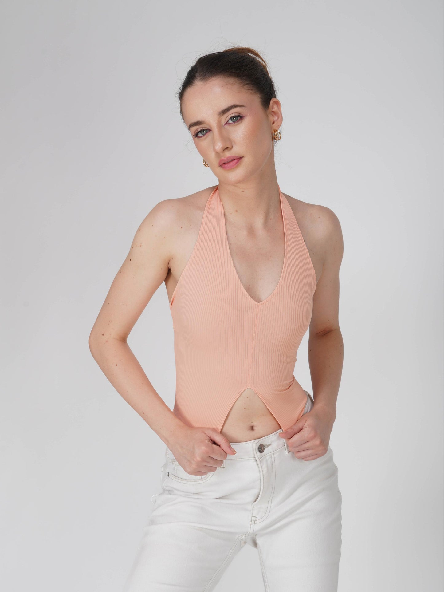 Peach V-Neck Halter Top - Zest Top (Peach)