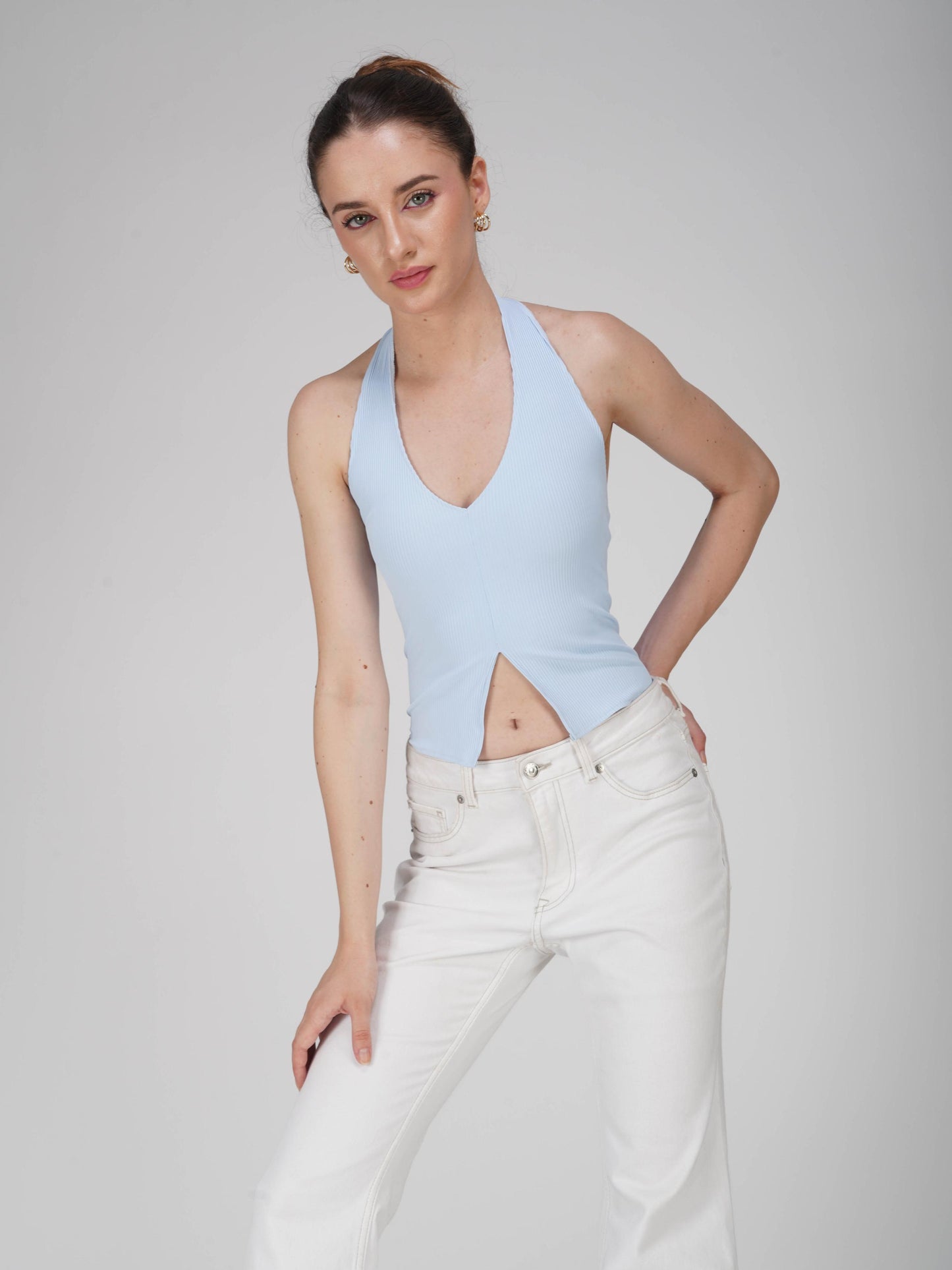 Blue V-Neck Halter Top - Zest Top (Sky)