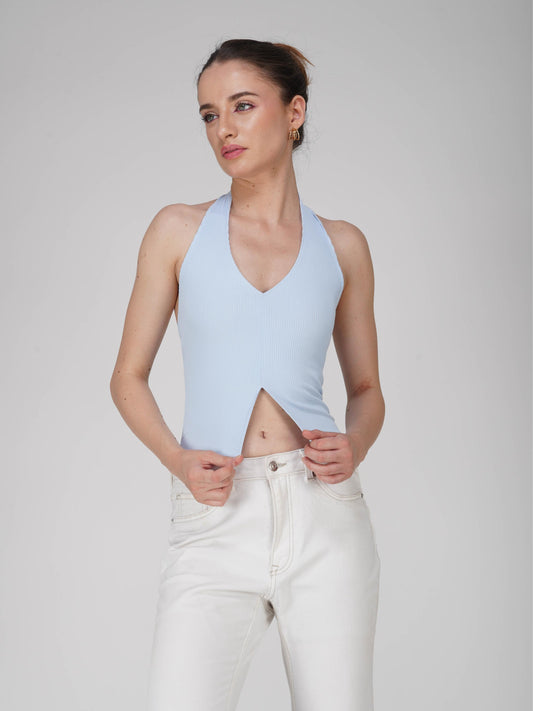 Blue V-Neck Halter Top - Zest Top (Sky)