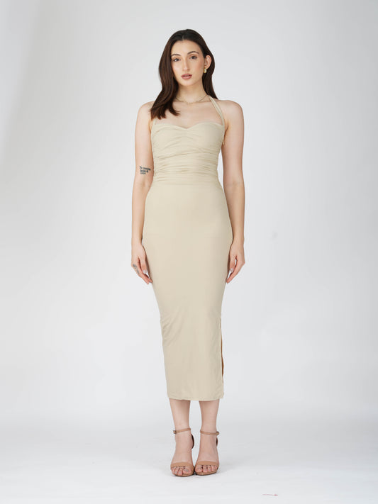 Beige Sweetheart Neckline Dress - Ray Dress (Sand)