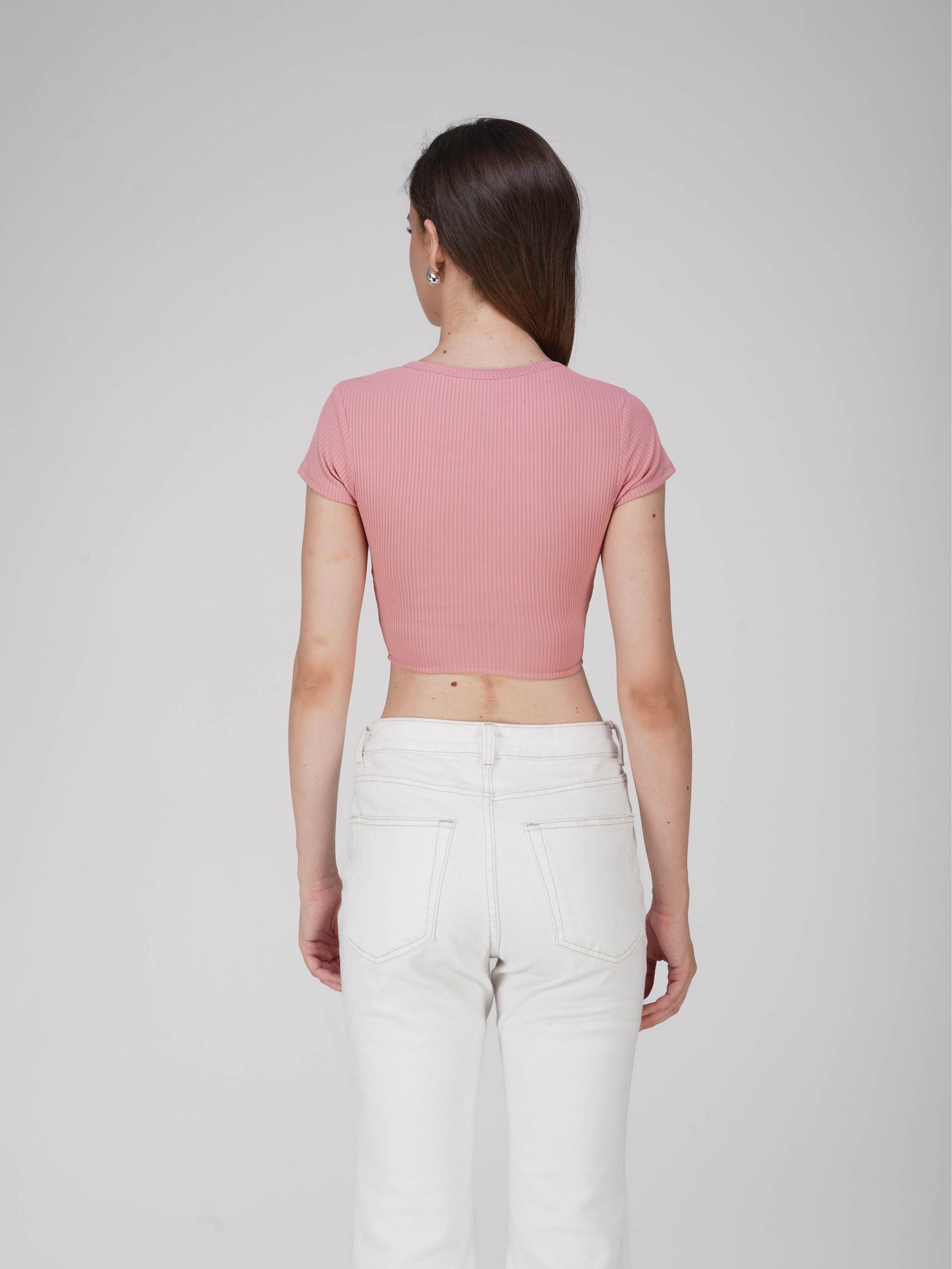 Pink Crop Scoop Neck Top - Loom Top (Flamingo)