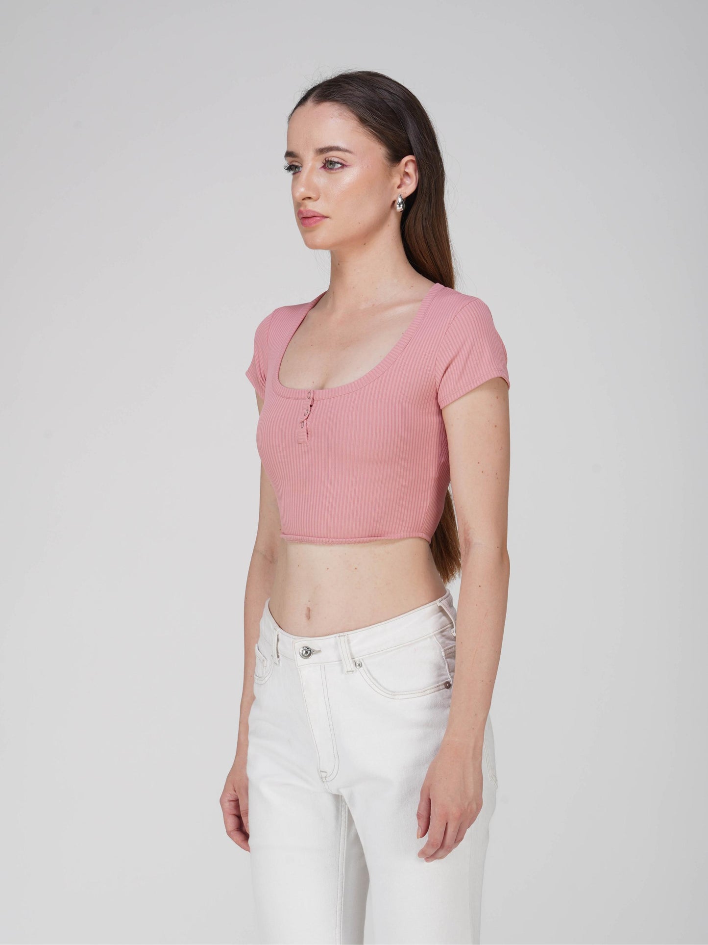 Pink Crop Scoop Neck Top - Loom Top (Flamingo)