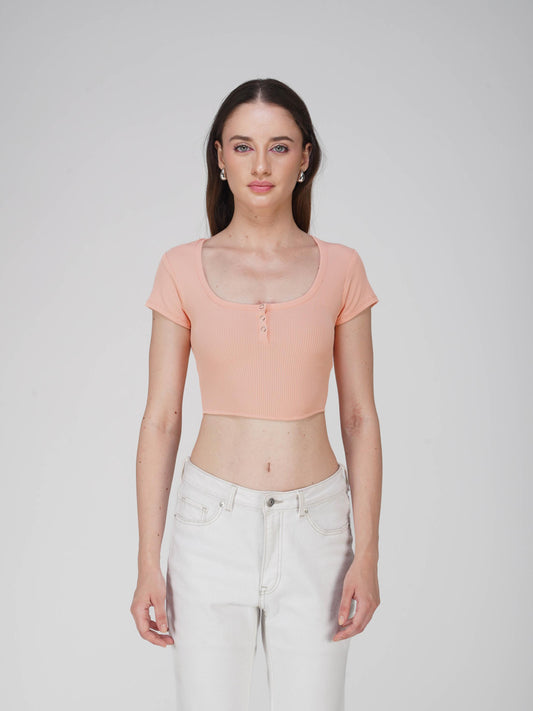 Orange Crop Scoop Neck Top - Loom Top (Peach)