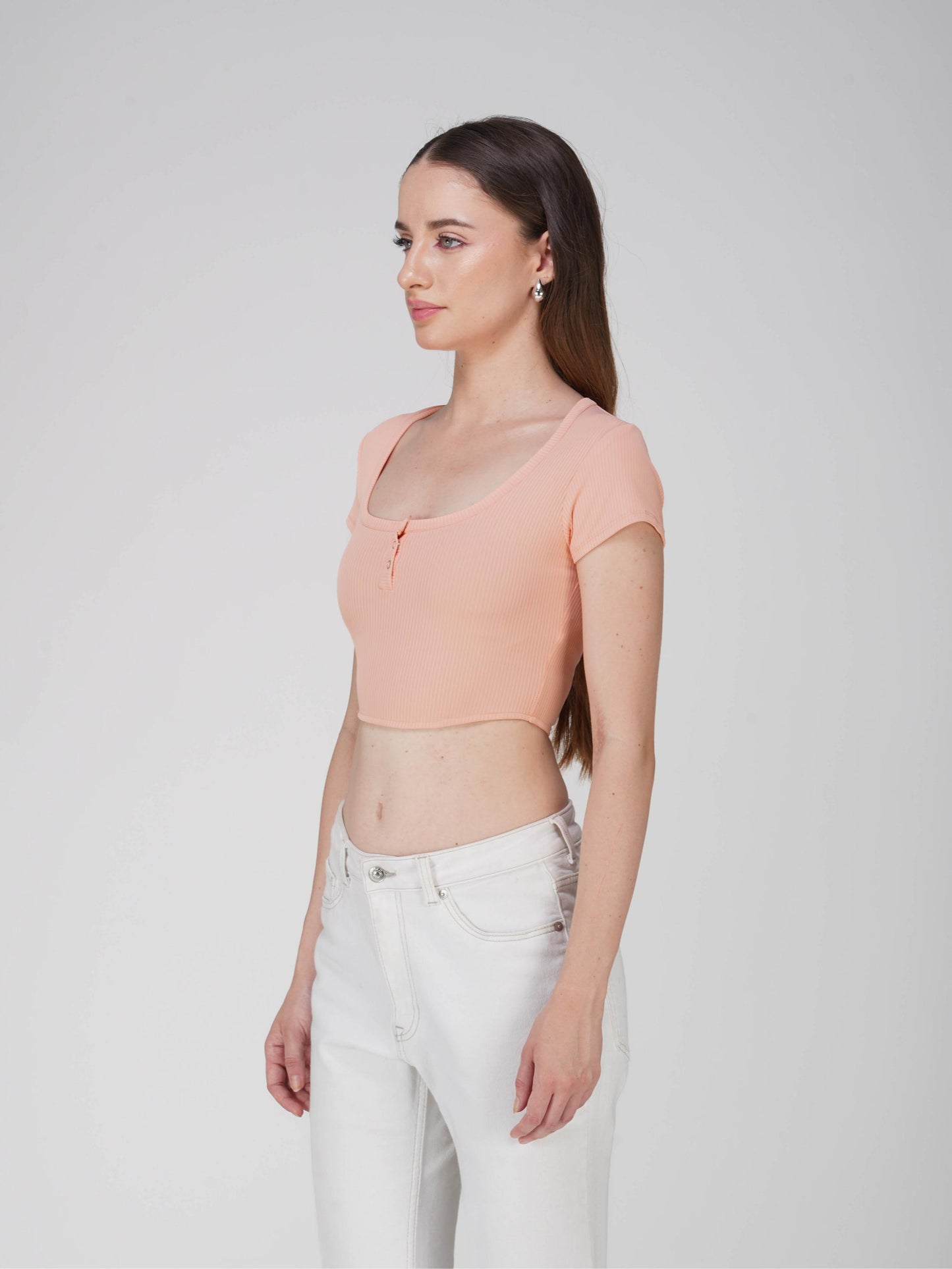 Orange Crop Scoop Neck Top - Loom Top (Peach)