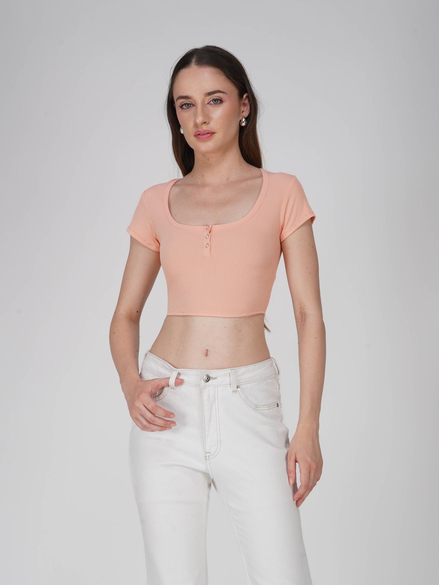 Orange Crop Scoop Neck Top - Loom Top (Peach)
