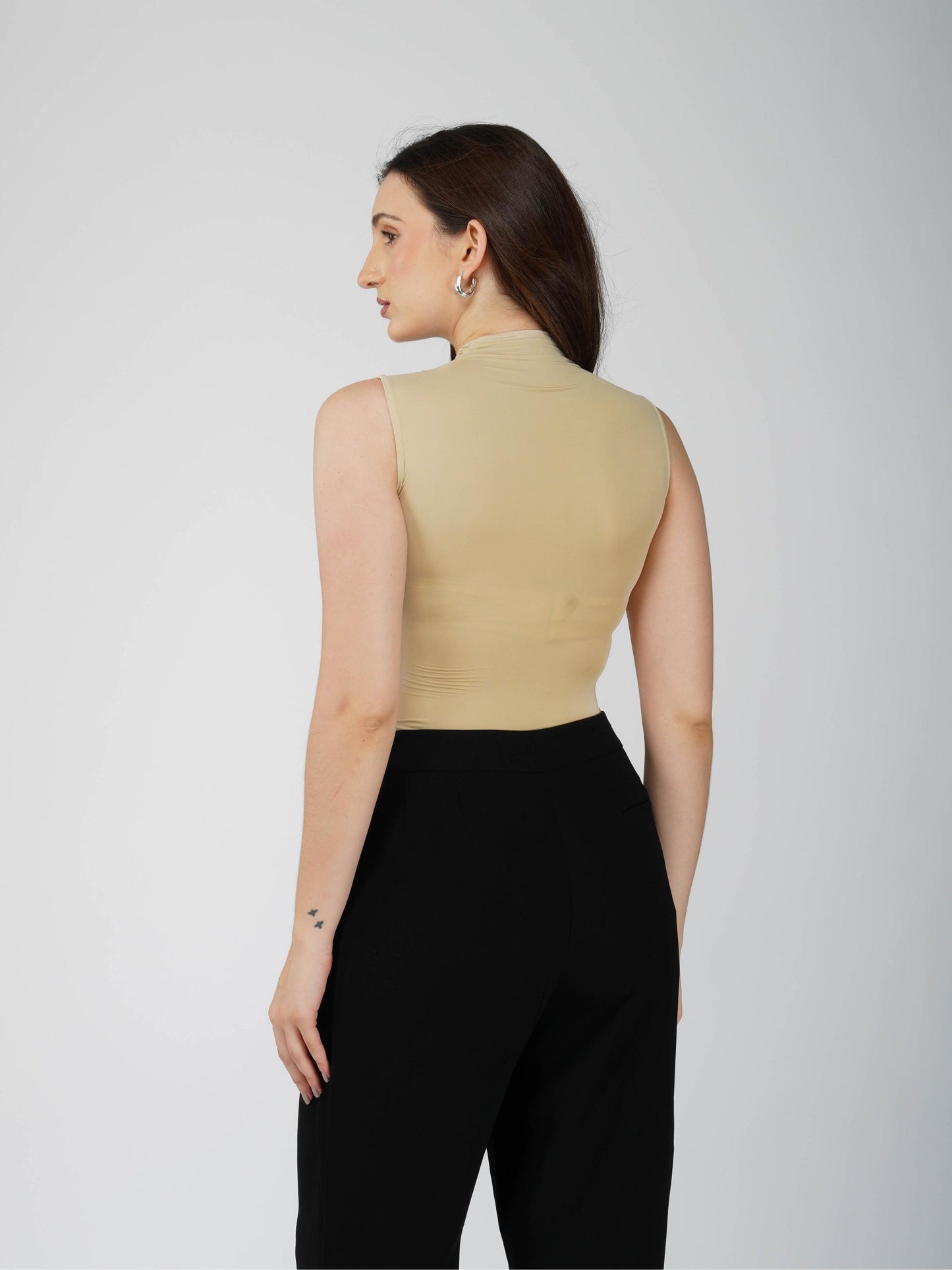 Beige Overlap Bodysuit - Glint Bodysuit (Sand)