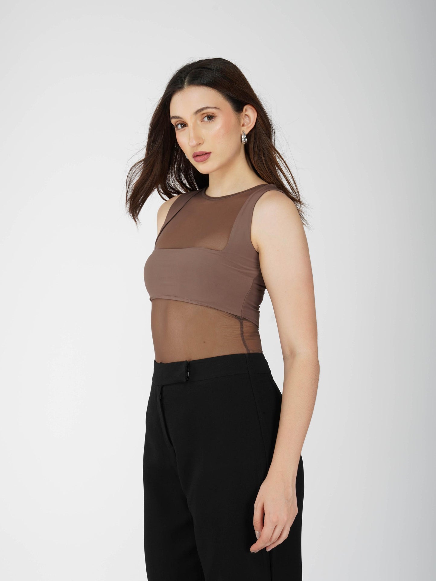 Brown Mesh Bodysuit - Clear Bodysuit (Coco)