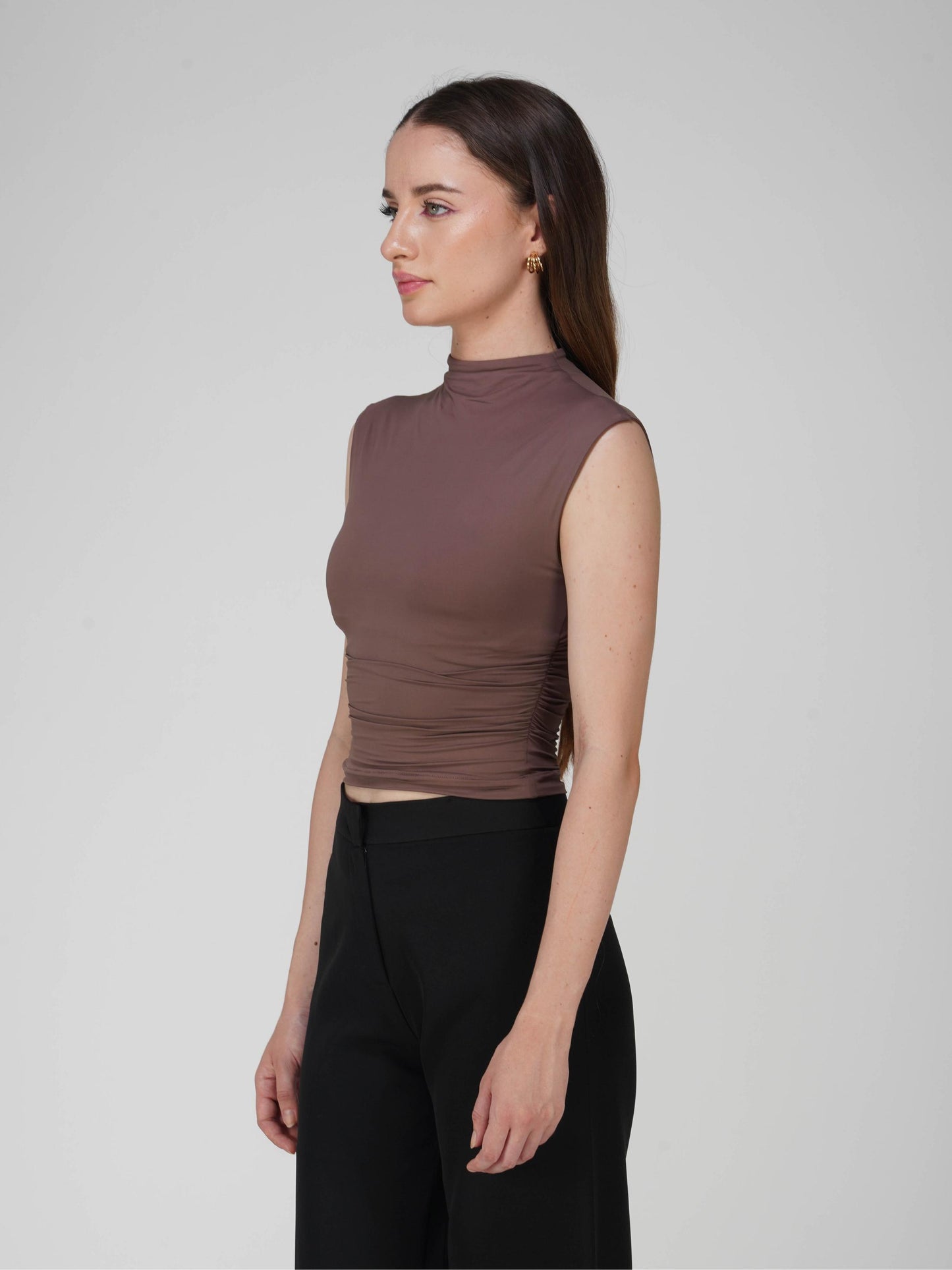 Brown Collared Yoke Top  - Beam Tee (Coco)