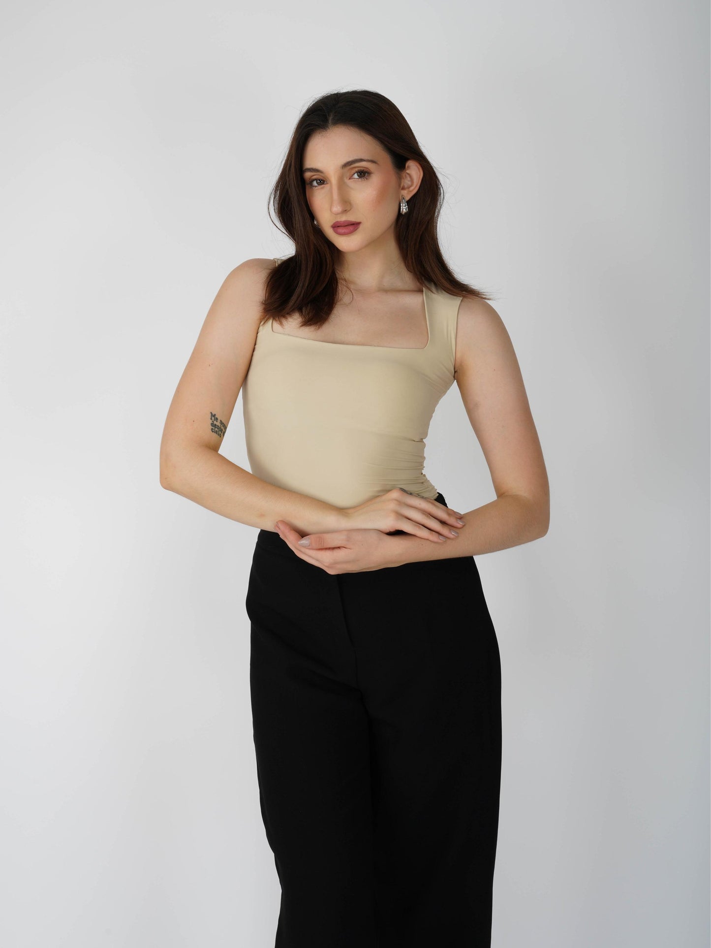 Beige Square Neck Bodysuit - Echo Bodysuit (Sand)