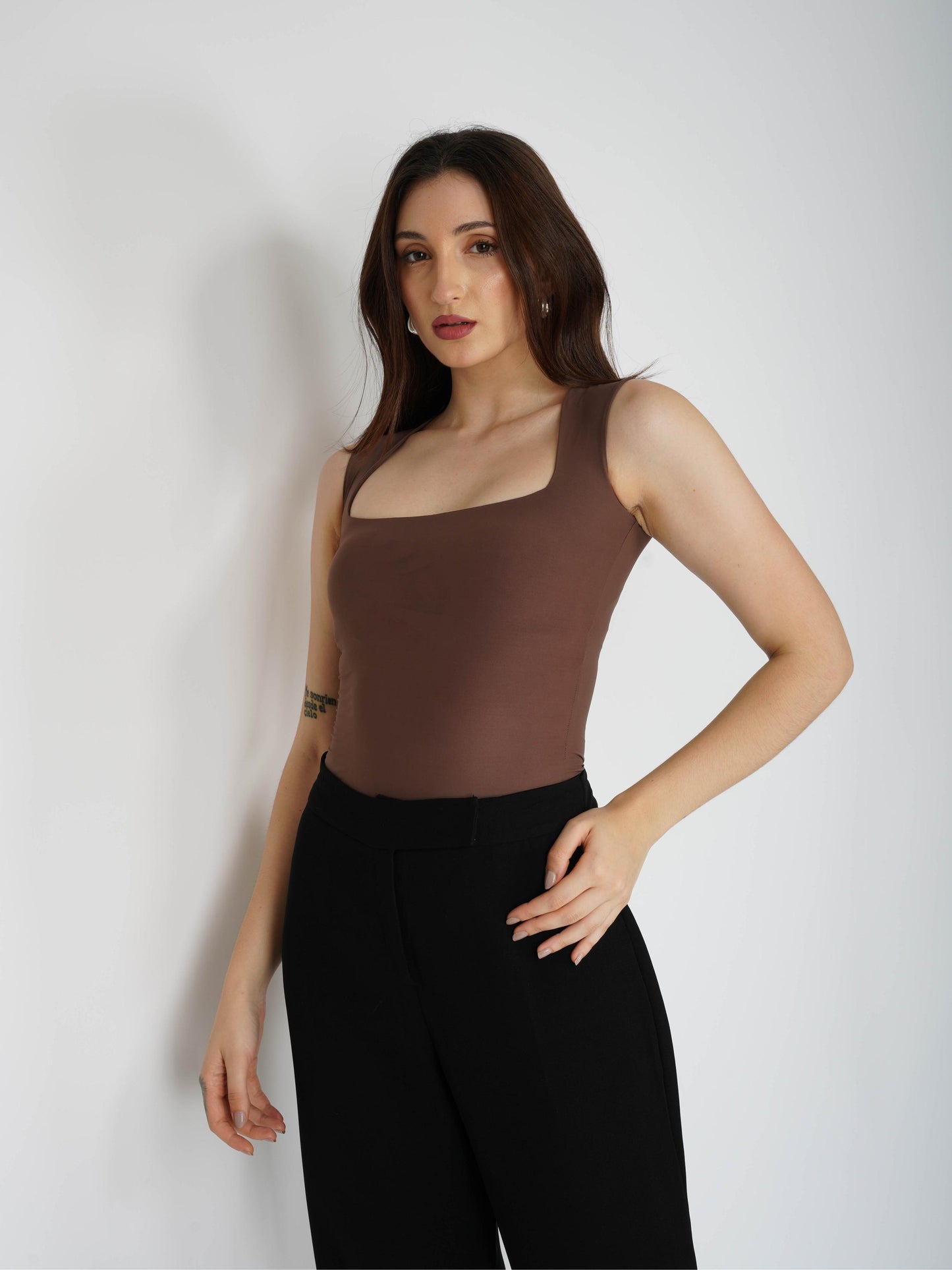 Brown Square Neck Bodysuit - Echo Bodysuit (Coco)