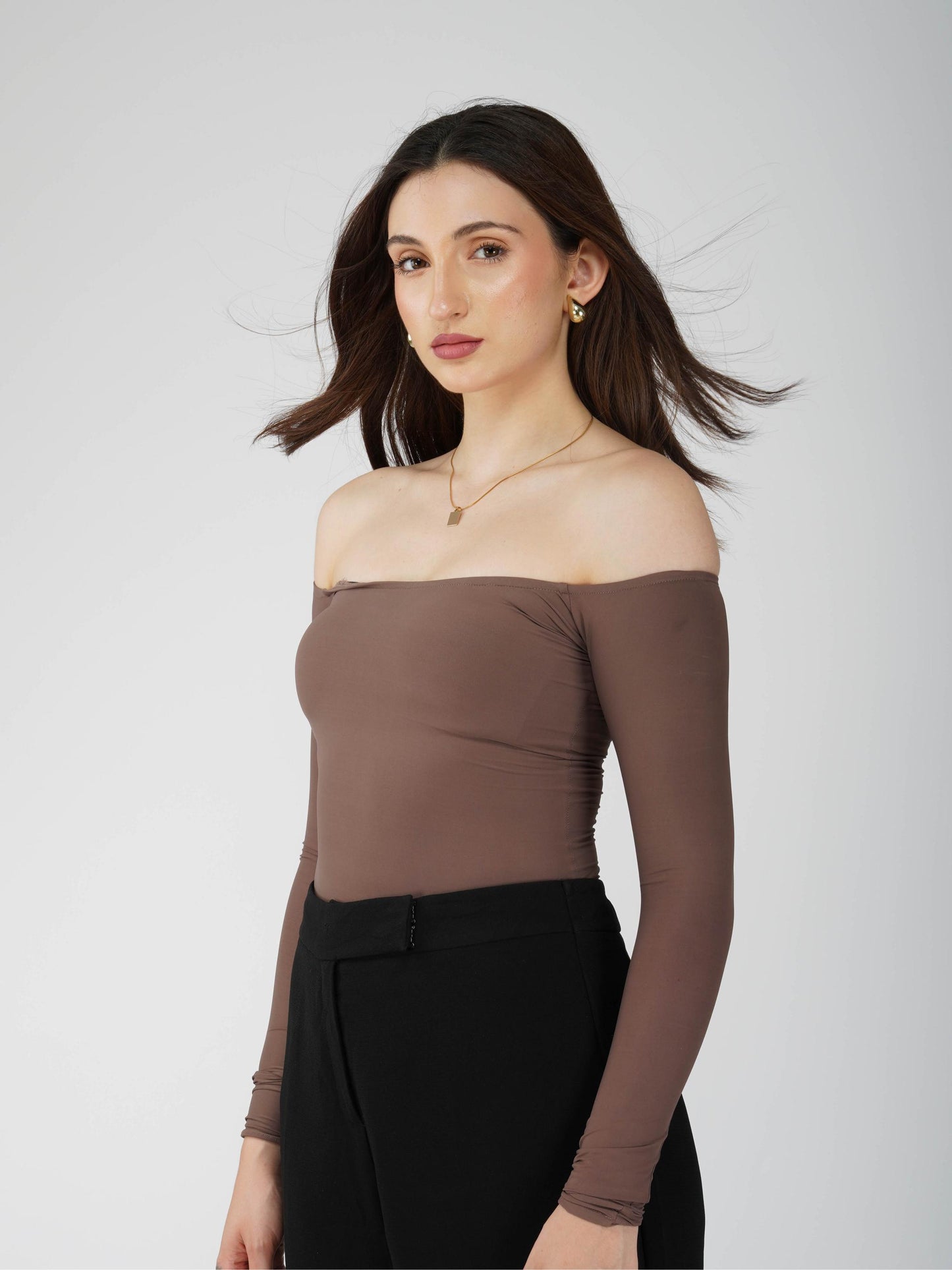 Brown Off-Shoulder Bodysuit - Glaze Bodysuit (Coco)