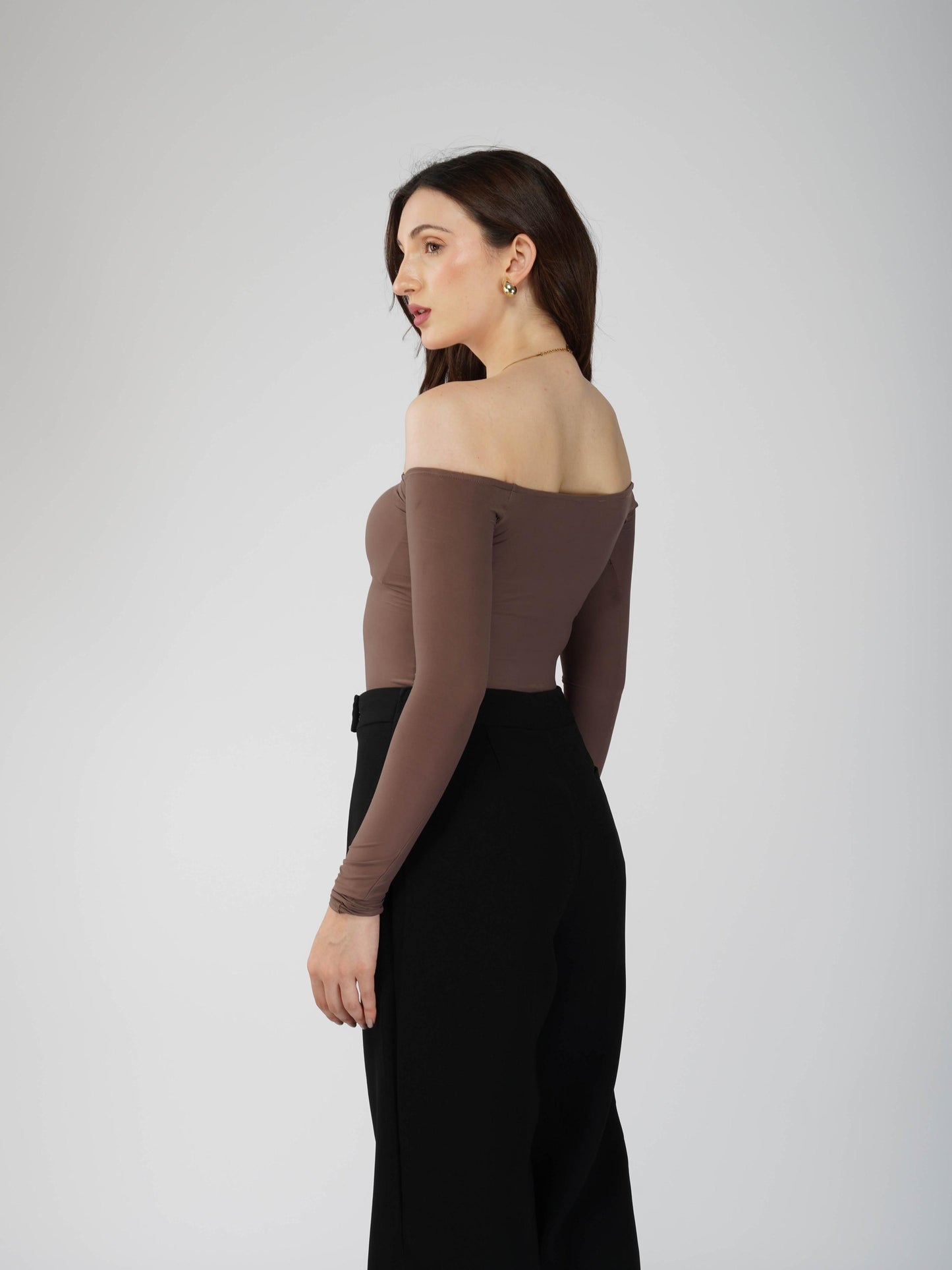 Brown Off-Shoulder Bodysuit - Glaze Bodysuit (Coco)