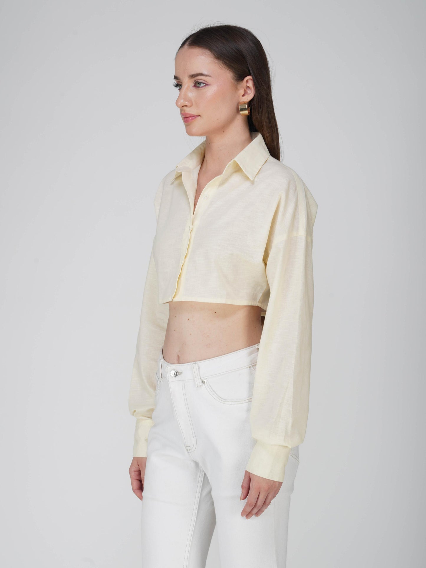 White Crop Shirt - Ripple Shirt (Dove)