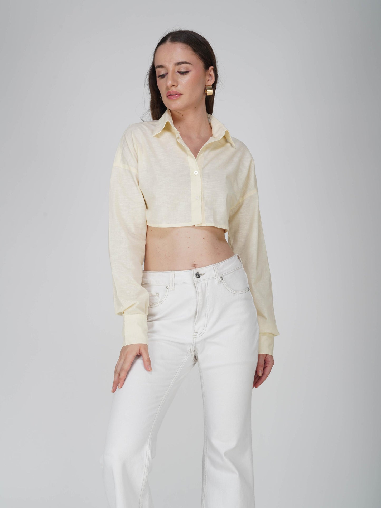 White Crop Shirt - Ripple Shirt (Dove)