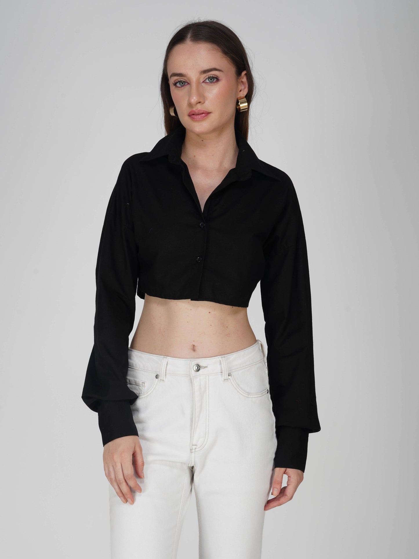 Black Crop Shirt - Ripple Shirt (Onyx)