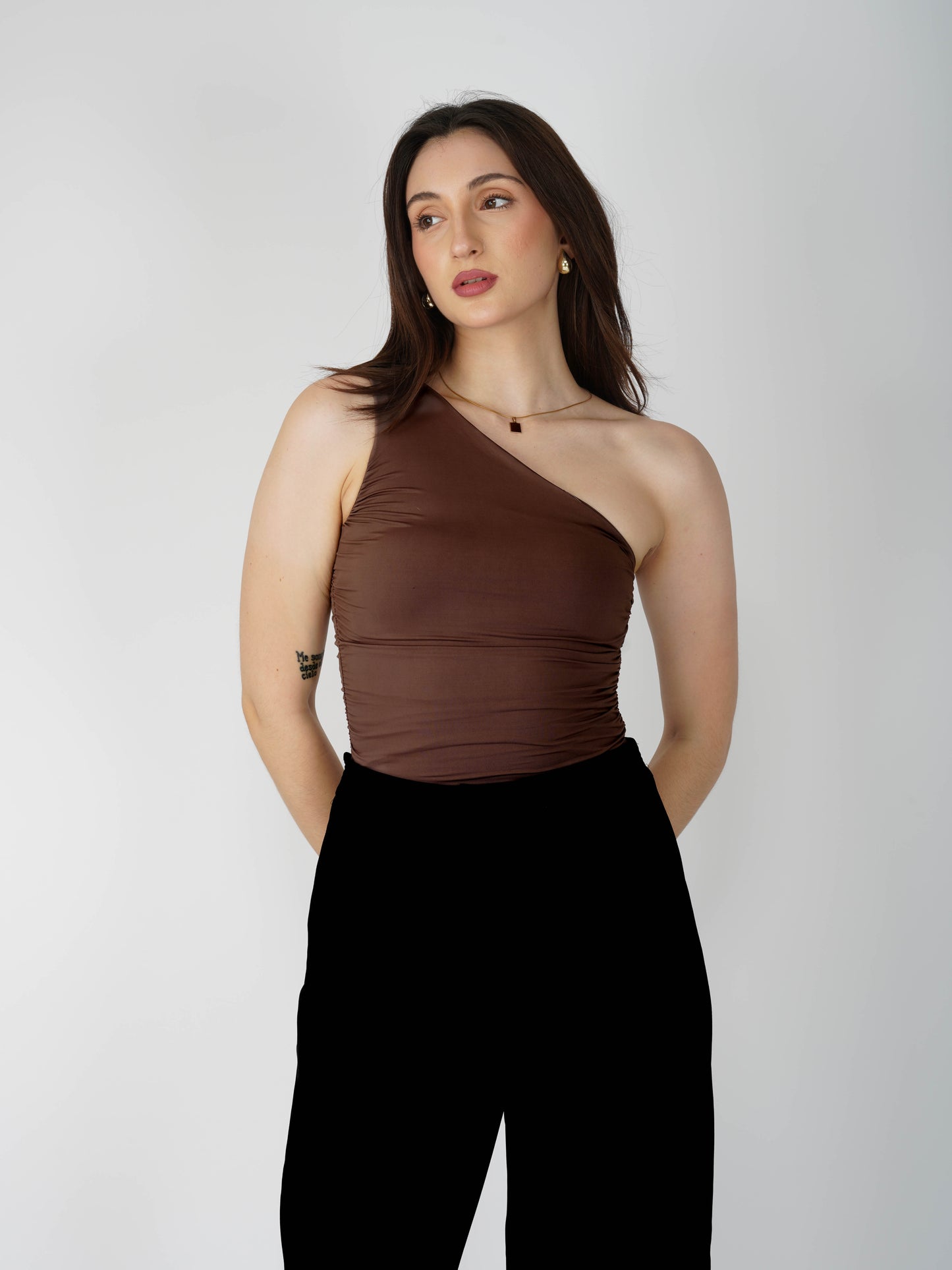 Brown One Shoulder Bodysuit - Halo Bodysuit (Coco)