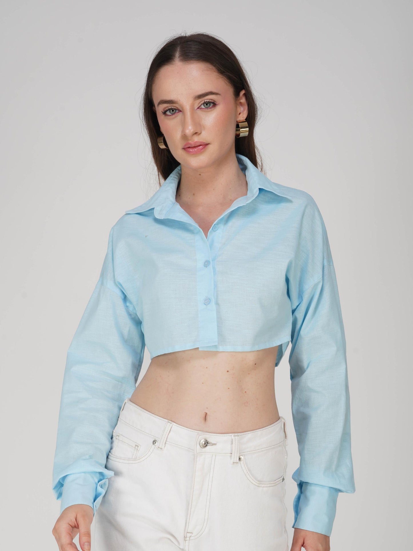 Blue Crop Shirt - Ripple Shirt (Sky)