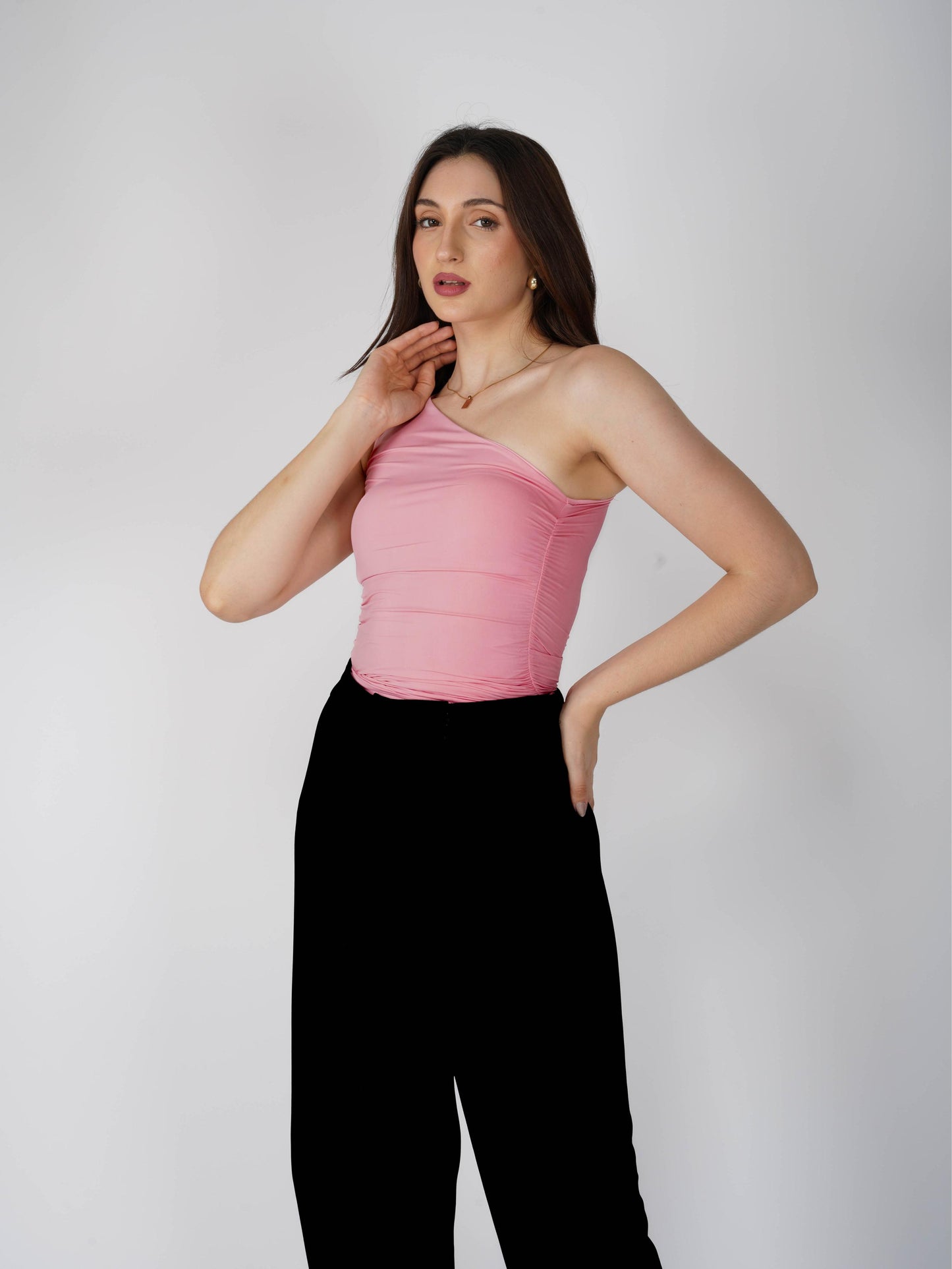 Pink One Shoulder Bodysuit - Halo Bodysuit (Flamingo)