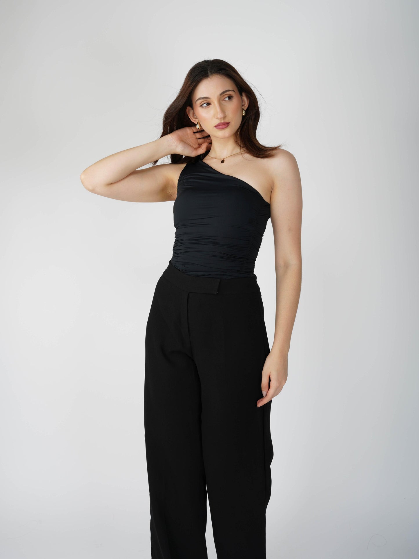 Black One Shoulder Bodysuit - Halo Bodysuit (Onyx)