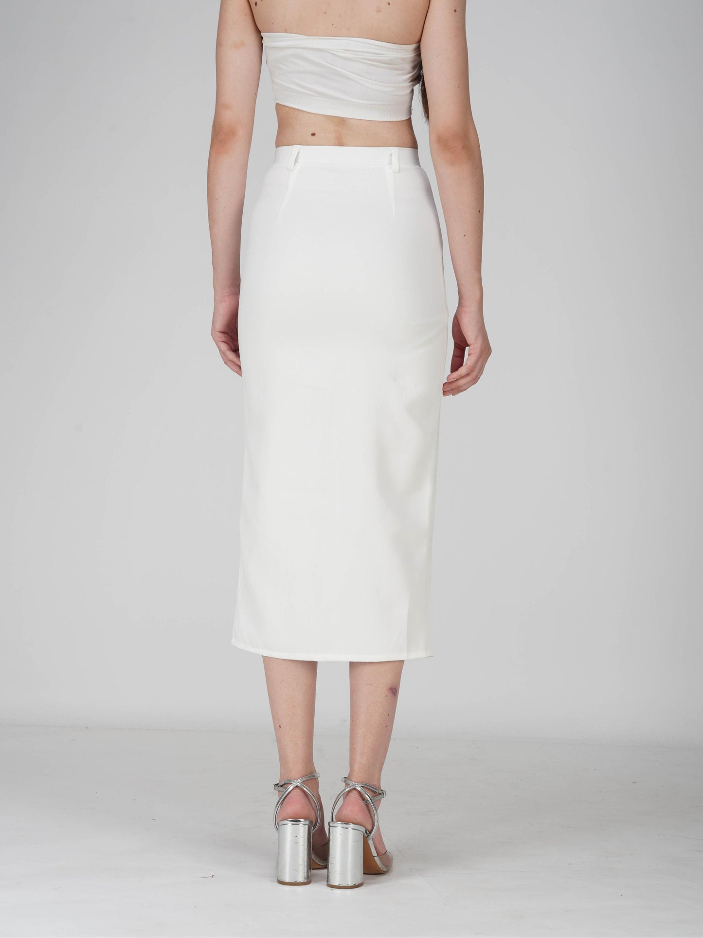 White Tailored Slit Skirt - Tide Skirt (Dove)