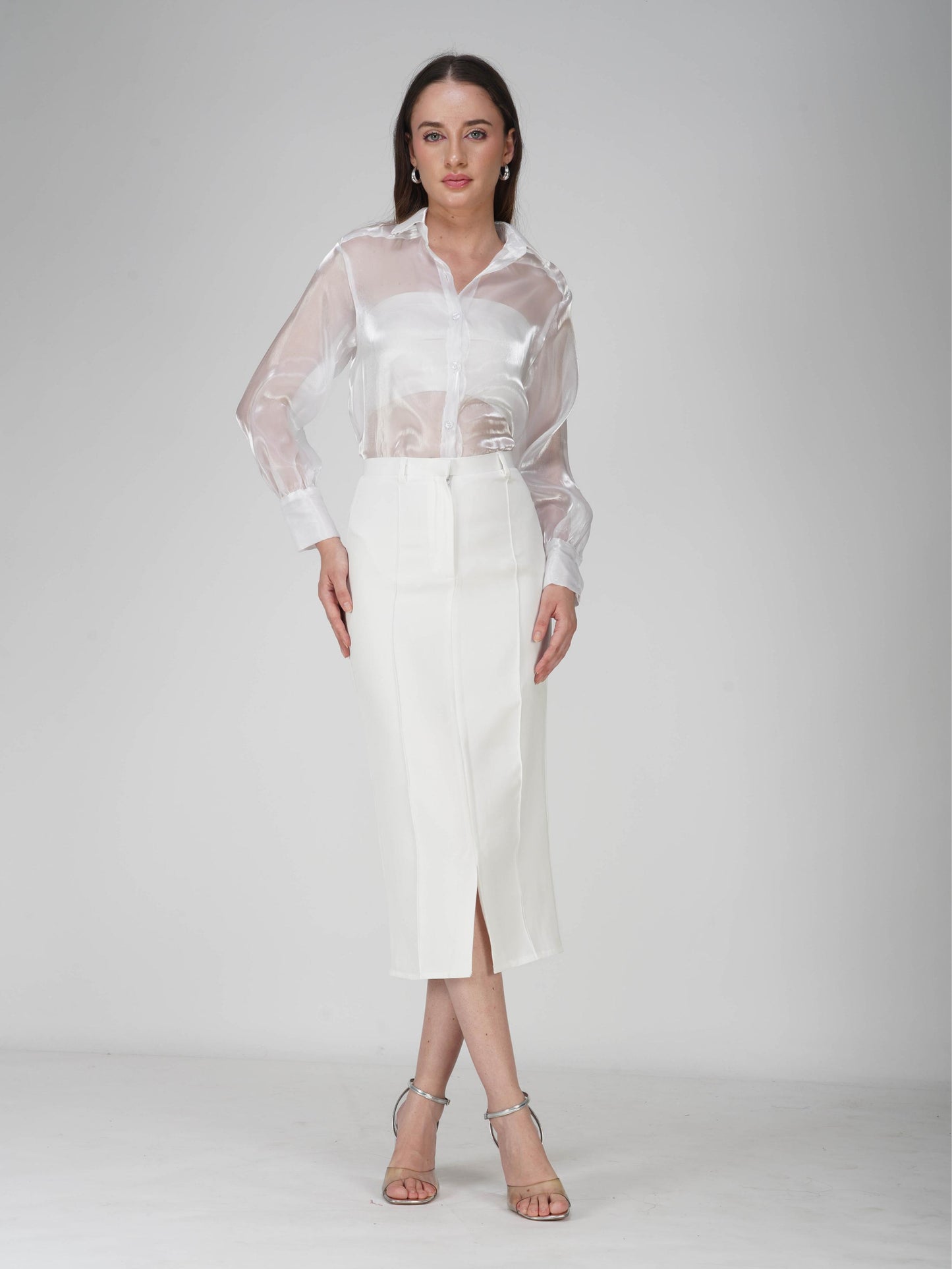 White Oversized Sheer Shirt - Dew Shirt (Dove)