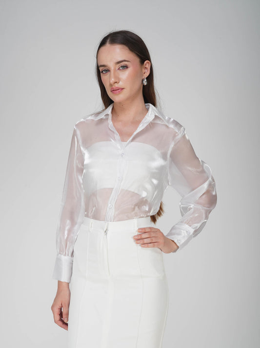 White Oversized Sheer Shirt - Dew Shirt (Dove)