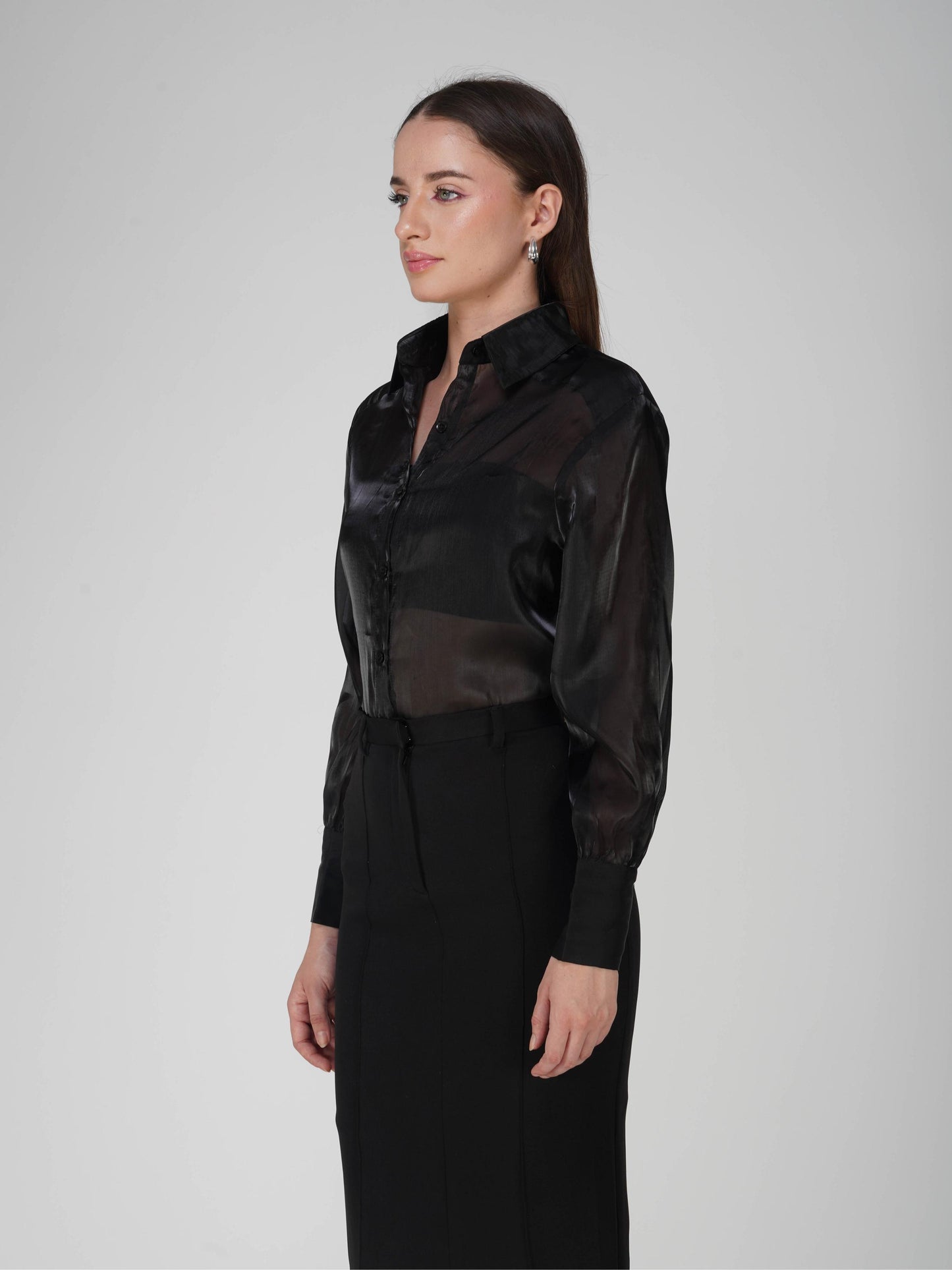 Black Oversized Sheer Shirt - Dew Shirt (Onyx)