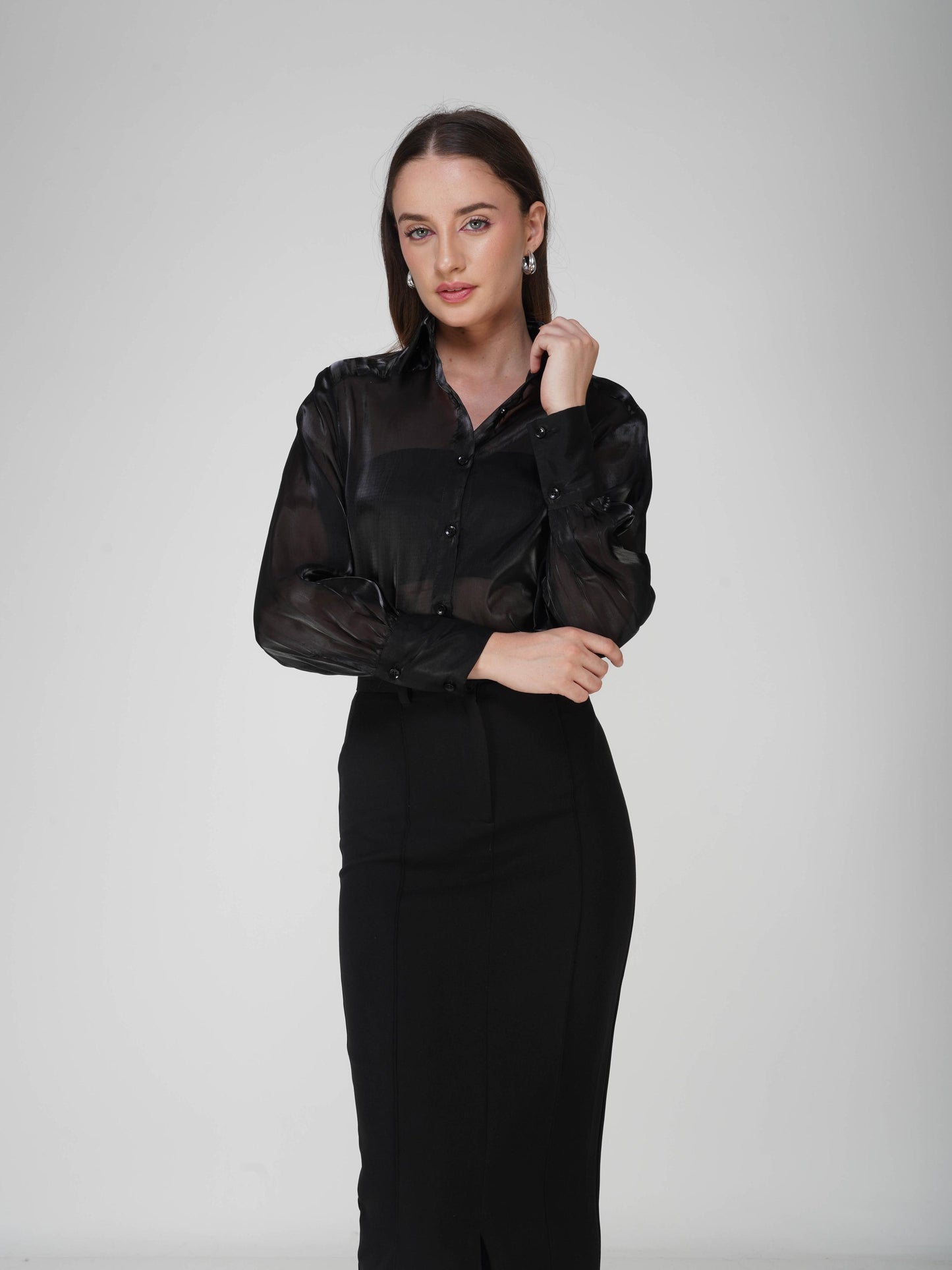 Black Oversized Sheer Shirt - Dew Shirt (Onyx)