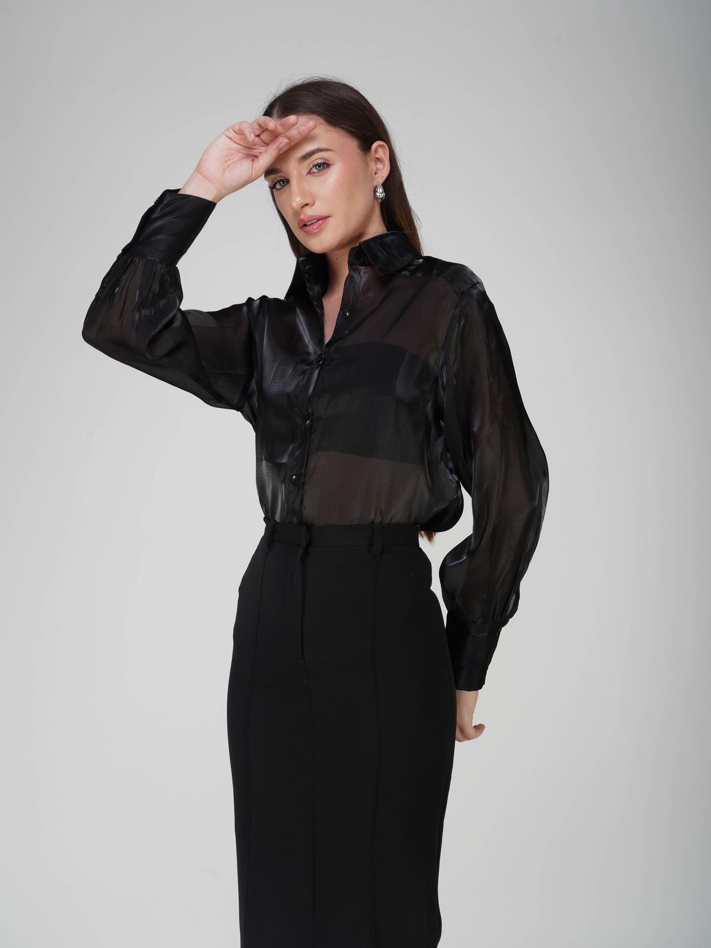 Black Oversized Sheer Shirt - Dew Shirt (Onyx)