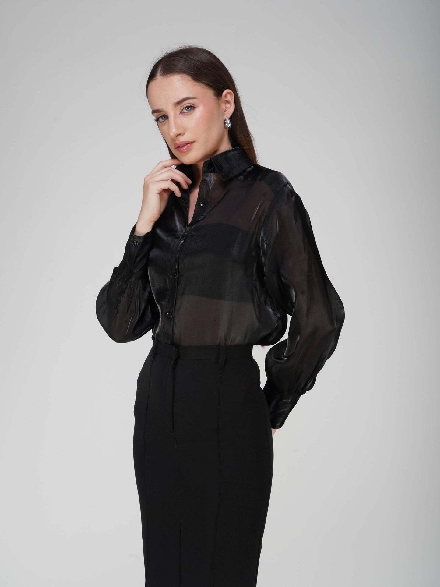Black Oversized Sheer Shirt - Dew Shirt (Onyx)