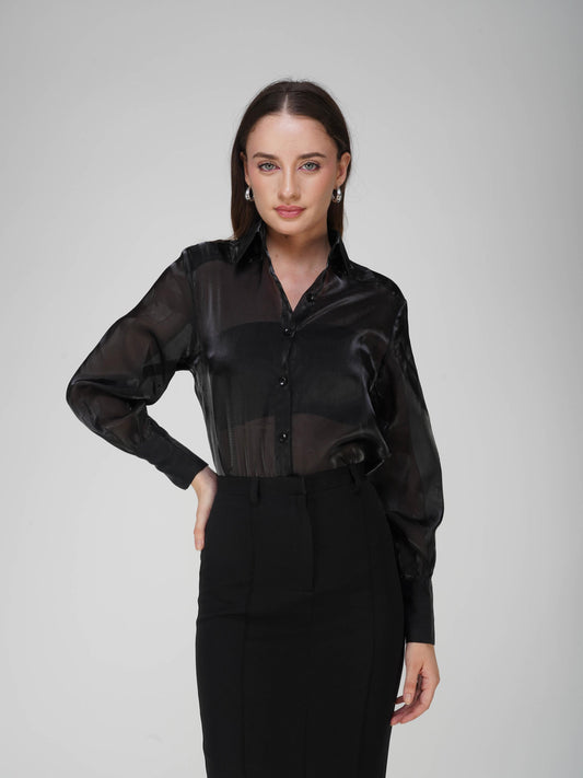 Black Oversized Sheer Shirt - Dew Shirt (Onyx)