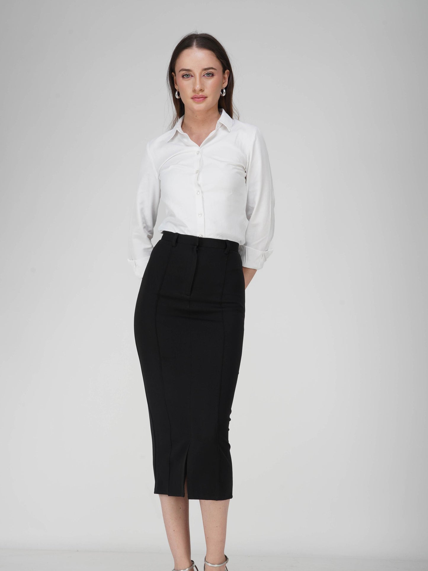 Black Tailored Slit Skirt - Tide Skirt (Onyx)