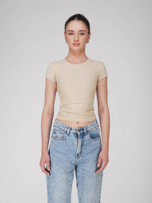Beige Double Layered Fitted Tee - Drift Tee (Sand)