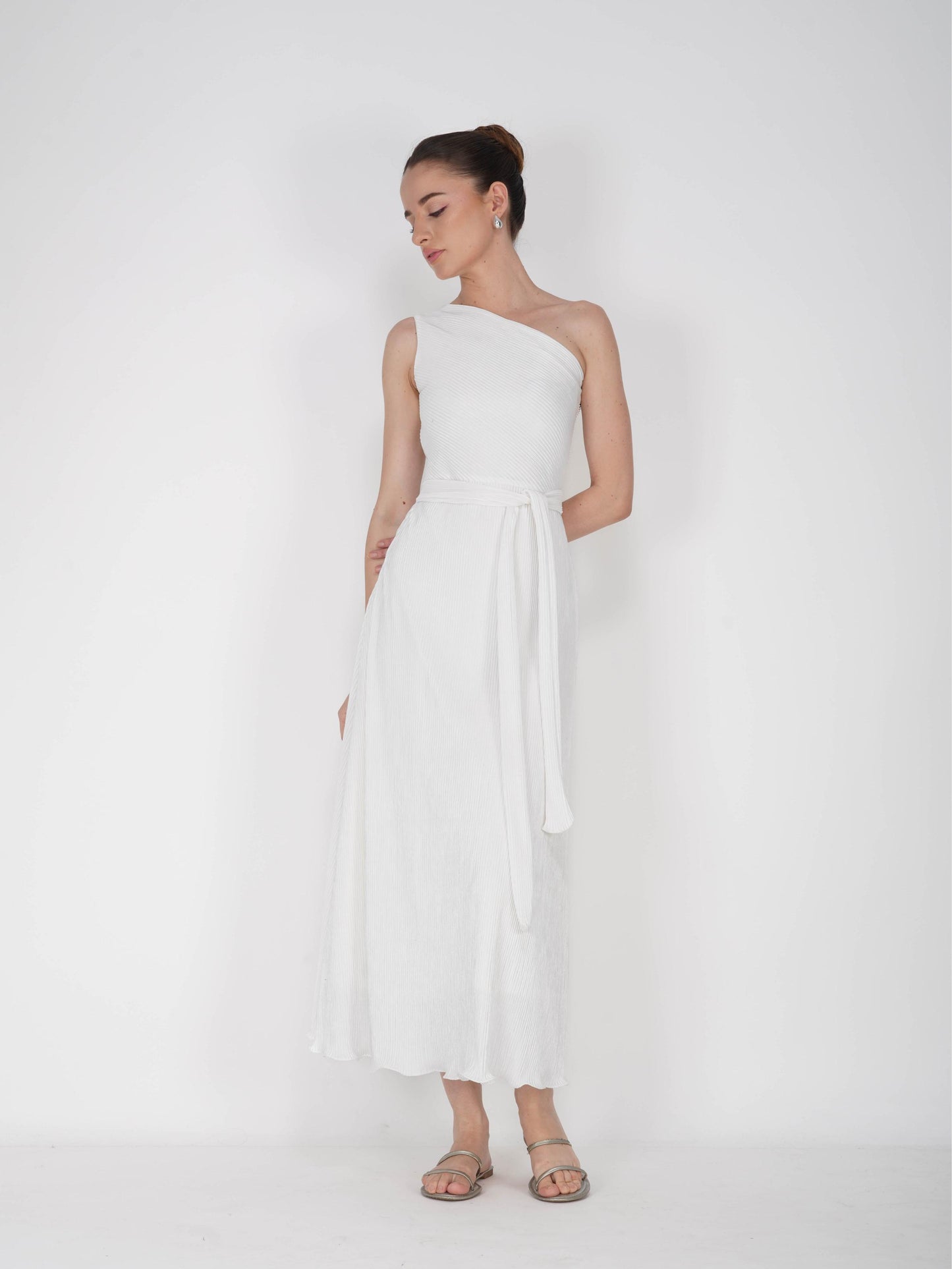 White One-Shoulder Maxi Dress - Sun Dress (Dove)