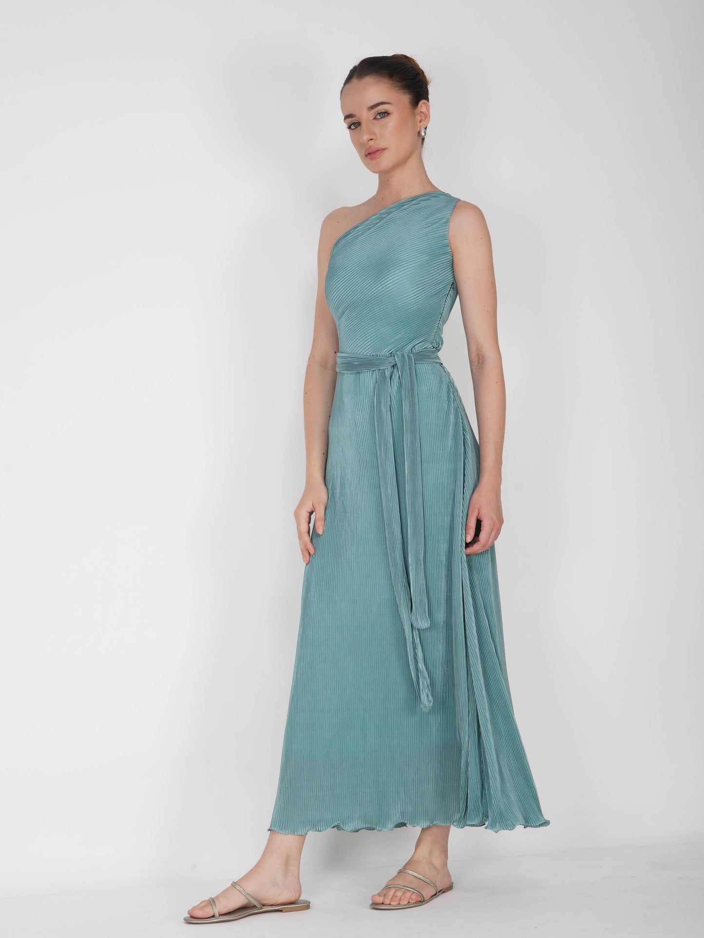 Blue One-Shoulder Maxi Dress - Sun Dress (Teal)