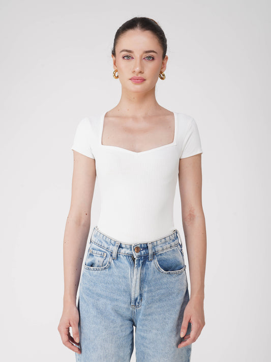 White Sweetheart Neckline Bodysuit - Eden Bodysuit (Dove)