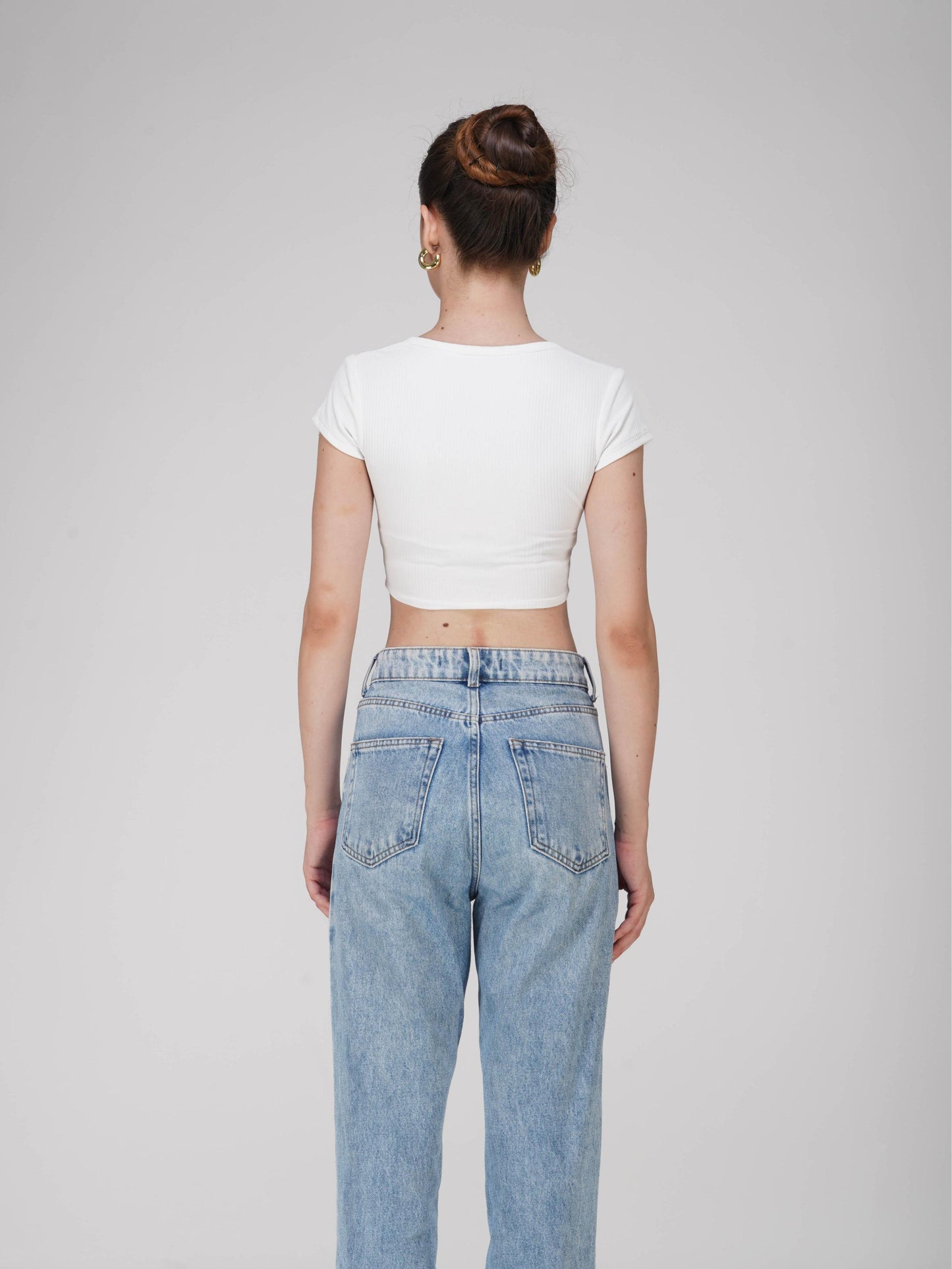 White Crop Scoop Neck Top - Loom Top (Dove)