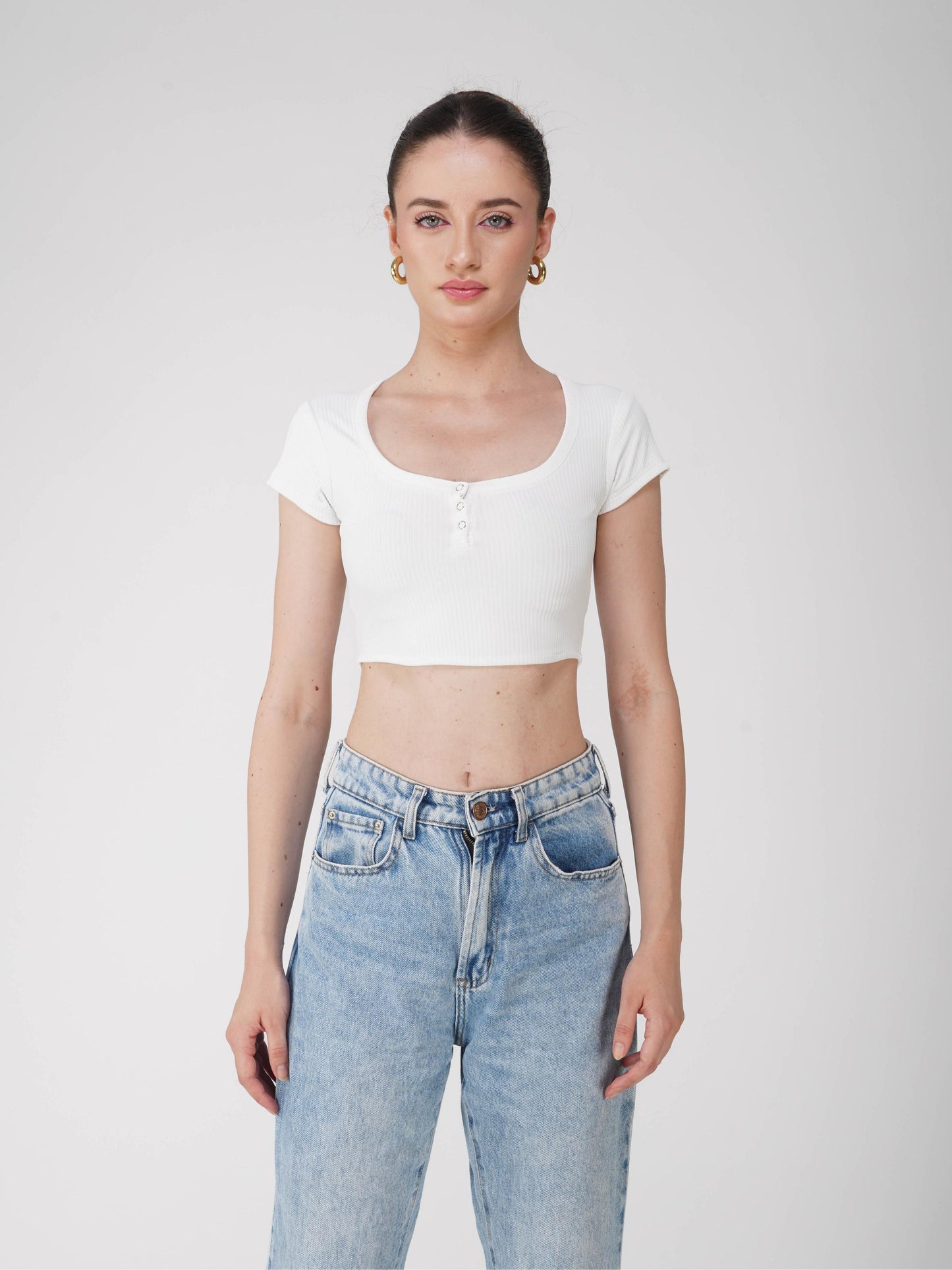 White Crop Scoop Neck Top - Loom Top (Dove)