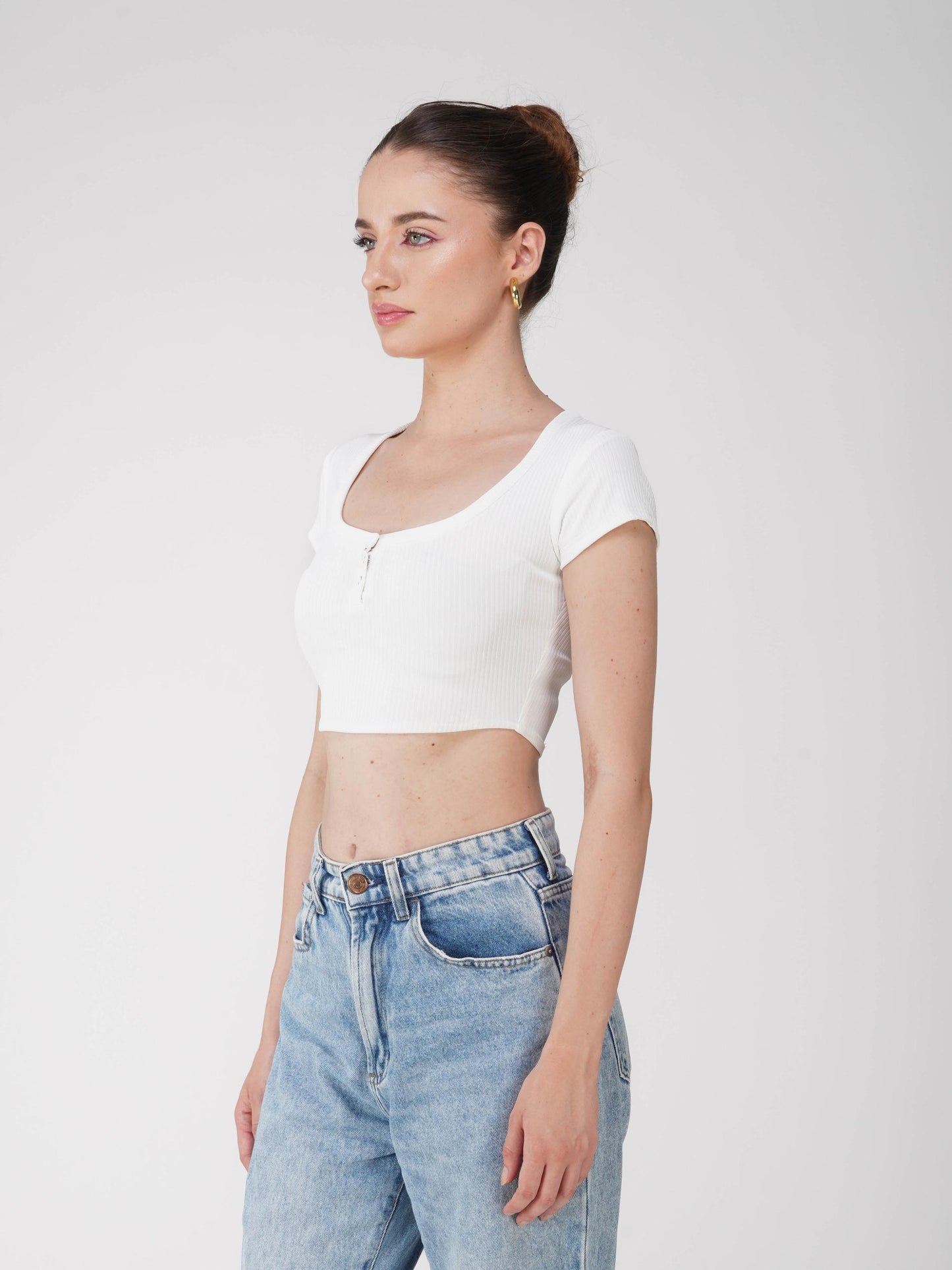 White Crop Scoop Neck Top - Loom Top (Dove)