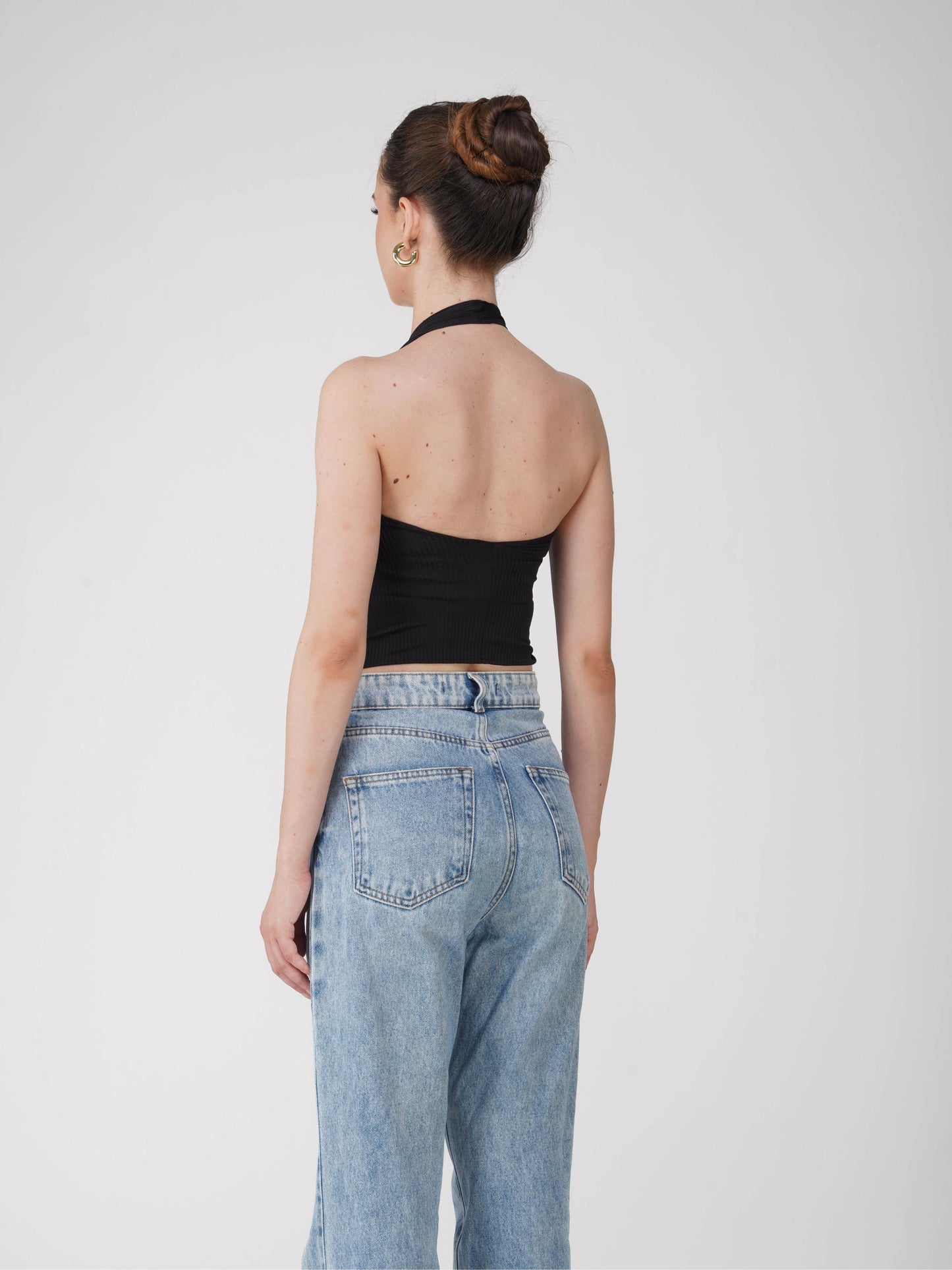 Black V-Neck Halter Top - Zest Top (Onyx)